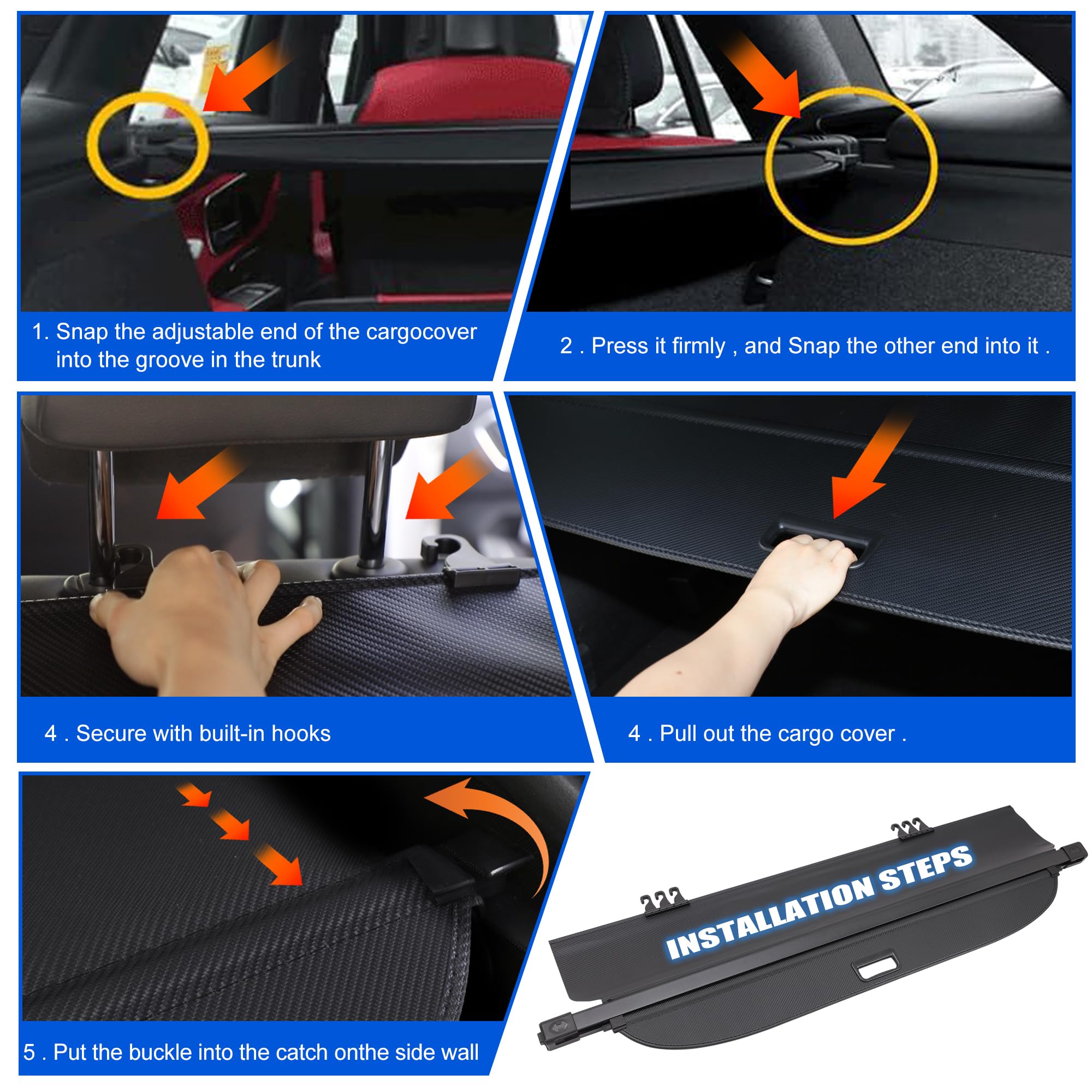 Universal Retractable Cargo Cover for Ford Edge 2015-2024 - Waterproof Trunk Organizer, Luggage Security Shield & UV Protection Shade - Perfect for Road Trips, Grocery Storage & Pet Safety