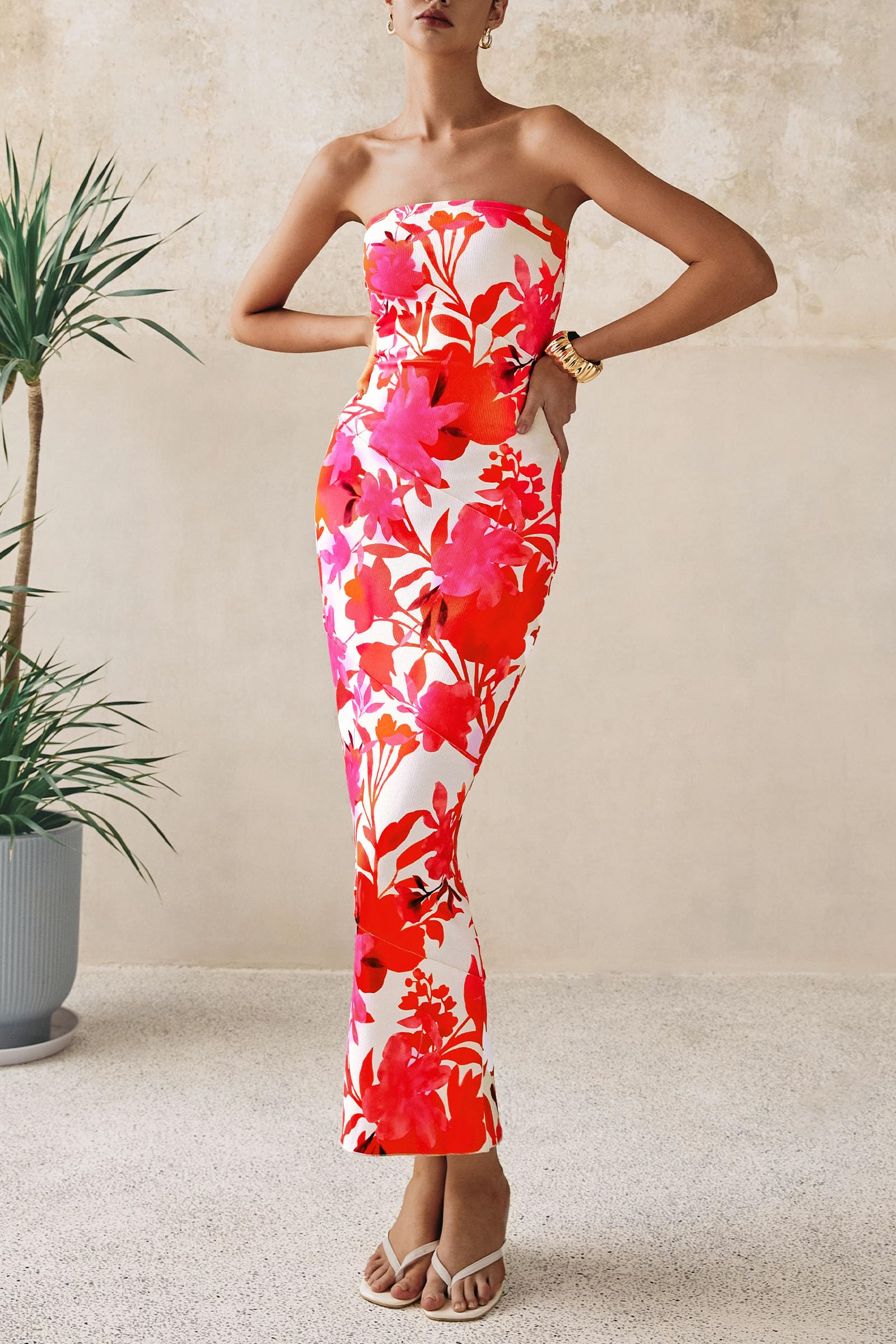 PRETTYGARDEN Women's Floral Bodycon Maxi Dress 2025 - Strapless Ribbed Tube Long Dress for Summer, Casual, Boho & Party Wear | Perfect for Beach Vacations, Date Nights & Special Occasions
