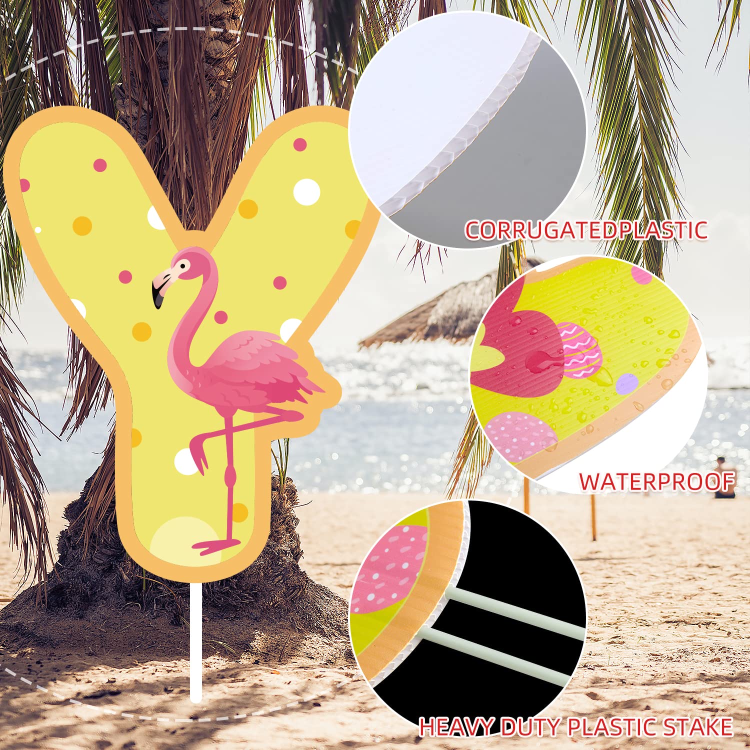 Happy Birthday Yard Sign - Pink Flamingo & Pineapple Tropical Party Decor for Outdoor Garden, Hawaiian Summer Birthday Celebration - Perfect for Backyard Parties, Luau Events & Beach Themed Decorations