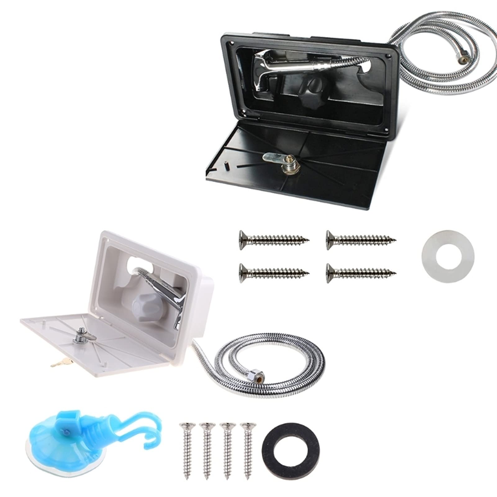 RV Shower Box Kit with Lock - Includes Shower Faucet, Hose & Shower Wand | Waterproof Bathroom Organizer for Boats, Marine, Campers, Motorhomes & Caravans | Perfect for Outdoor Adventures & Off-Grid Living