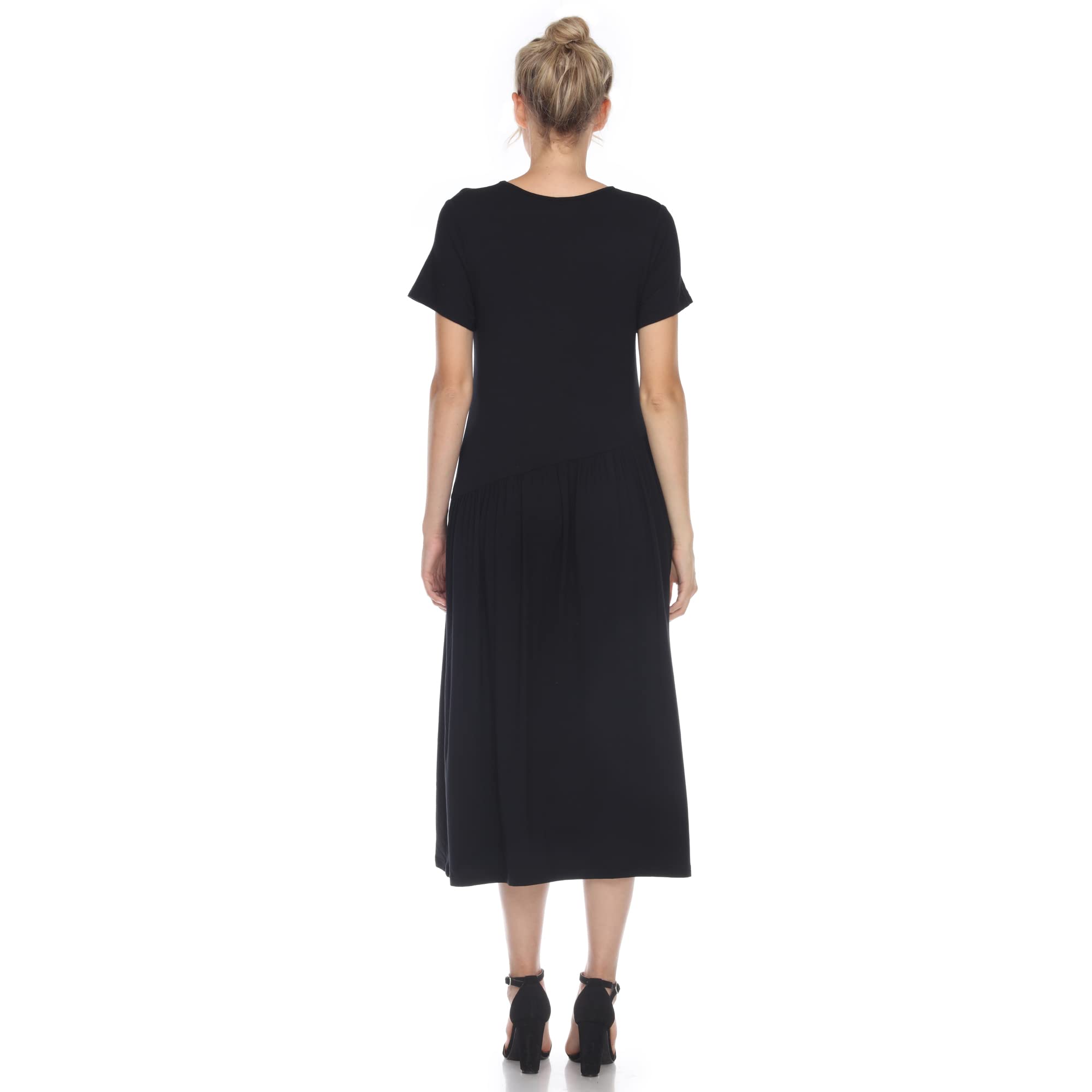 White Mark Women's Maternity Short Sleeve Jewel Neck Midi Dress - Comfortable Pregnancy Clothes for Casual Wear, Baby Shower & Maternity Photos