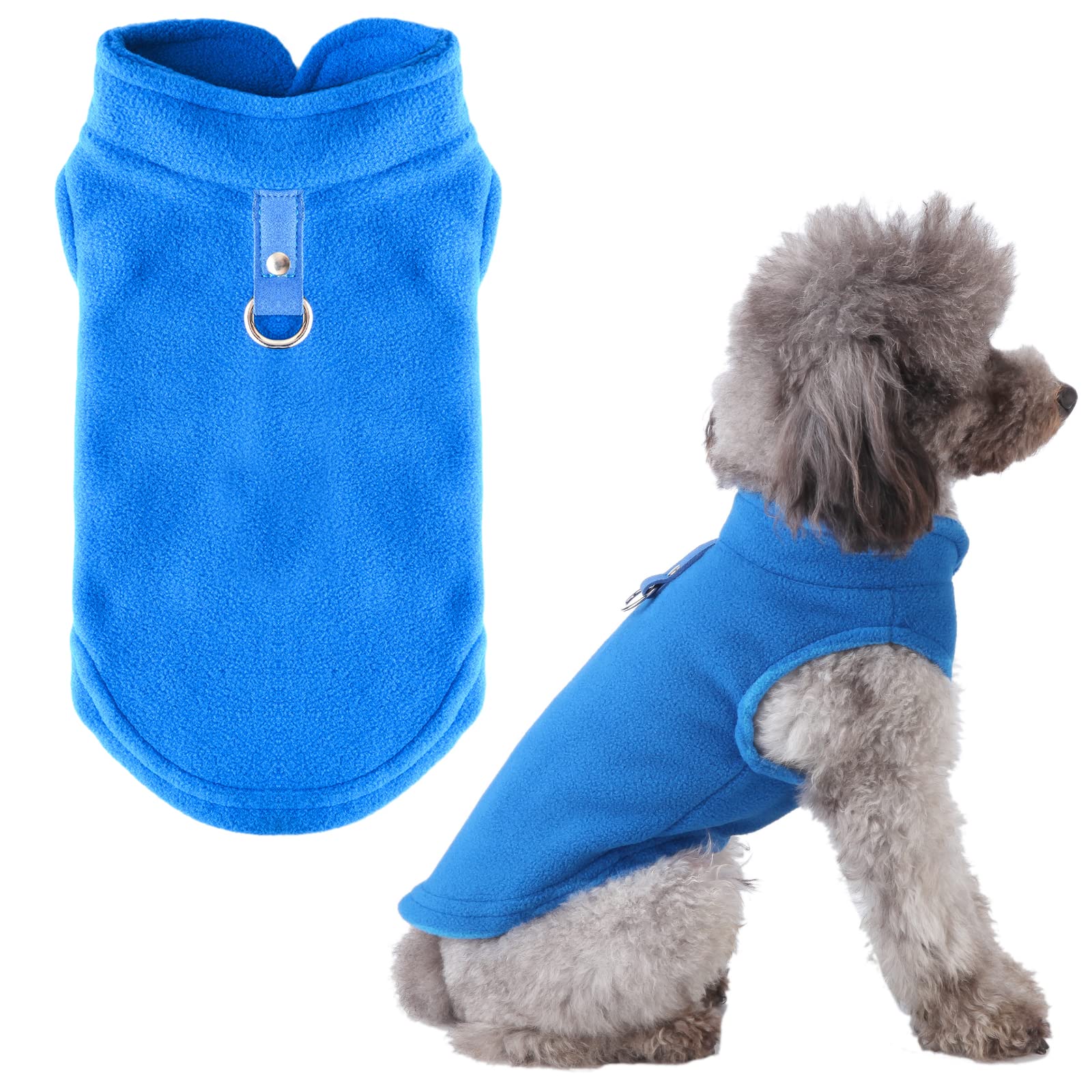 Soft Fleece Winter Dog Sweater & Cat Vest with Leash O-Ring - Warm Pet Pullover Coat for Small Dogs & Cats - Chihuahua & Shih Tzu Apparel - Blue | Perfect for Cold Weather Walks & Indoor Comfort