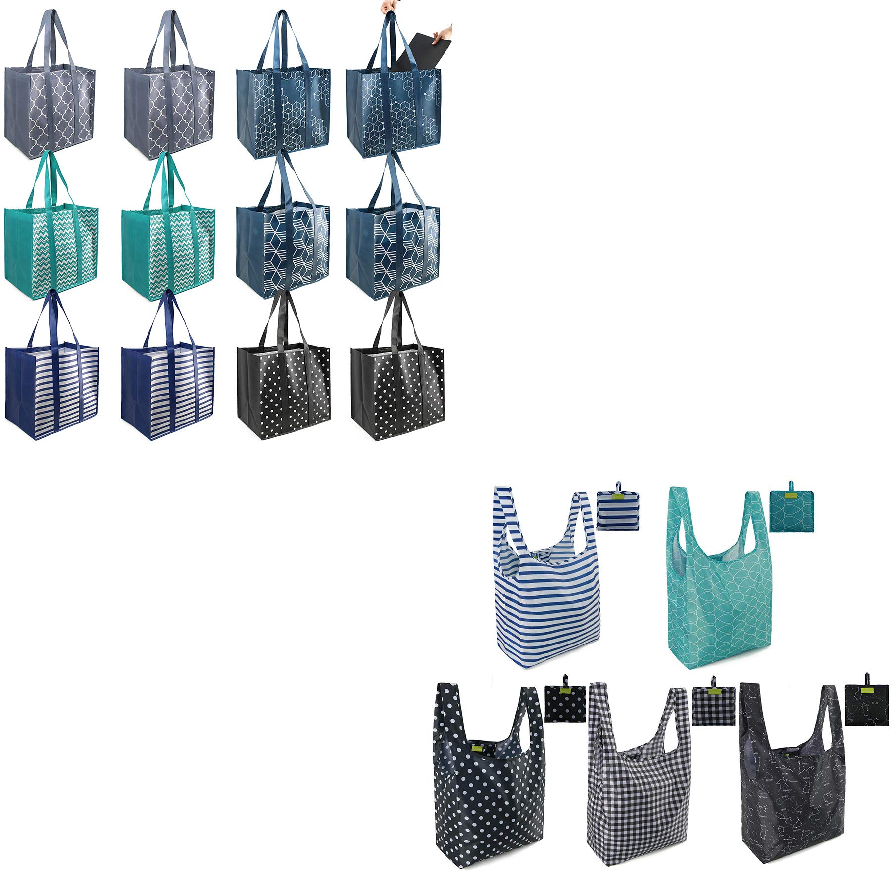 BeeGreen Extra Large Reusable Shopping Bags - Foldable Grocery Tote with Removable Bottom, Heavy Duty & Easy to Clean - Perfect for Grocery Shopping, Farmers Markets & Eco-Friendly Errands