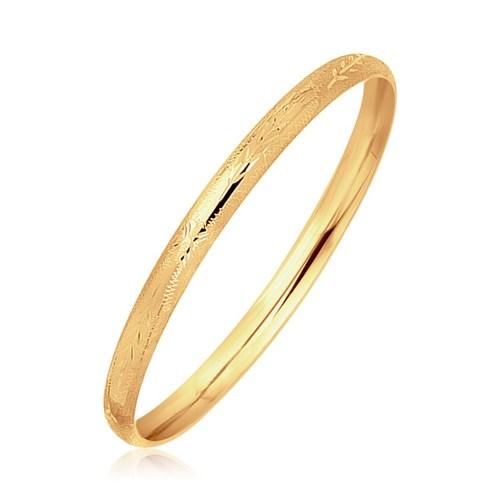 14k Yellow Gold Dome Style Children's Bangle Bracelet with Diamond Cuts - Size 5.5