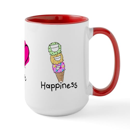 White/Red Inside - Peace Love And Ice Cream Large Mug
