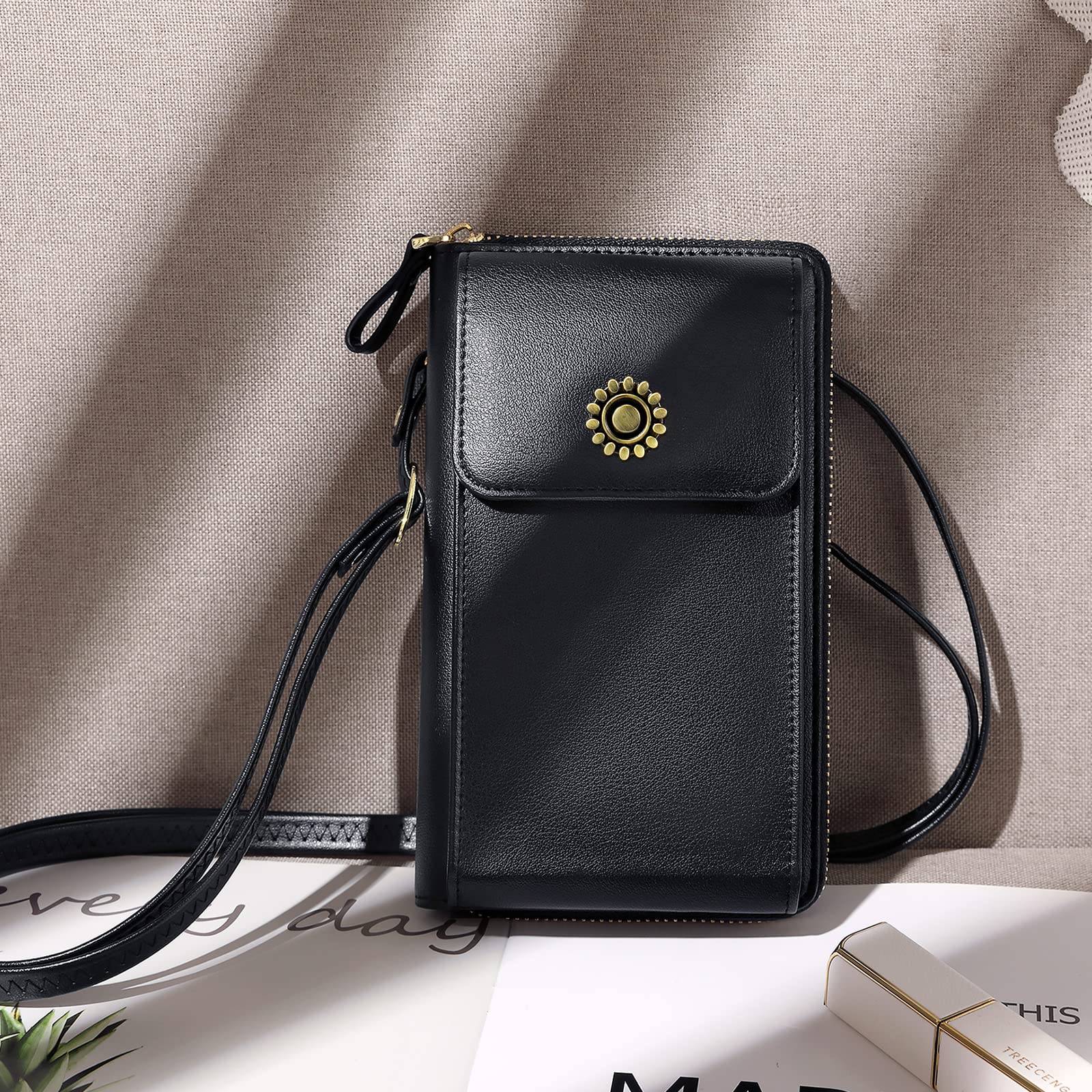 RONSIN RFID Blocking Crossbody Purse for Women - Anti-Theft Cell Phone Wallet & Mini Shoulder Bag - Perfect for Travel, Shopping, and Everyday Use (Black)
