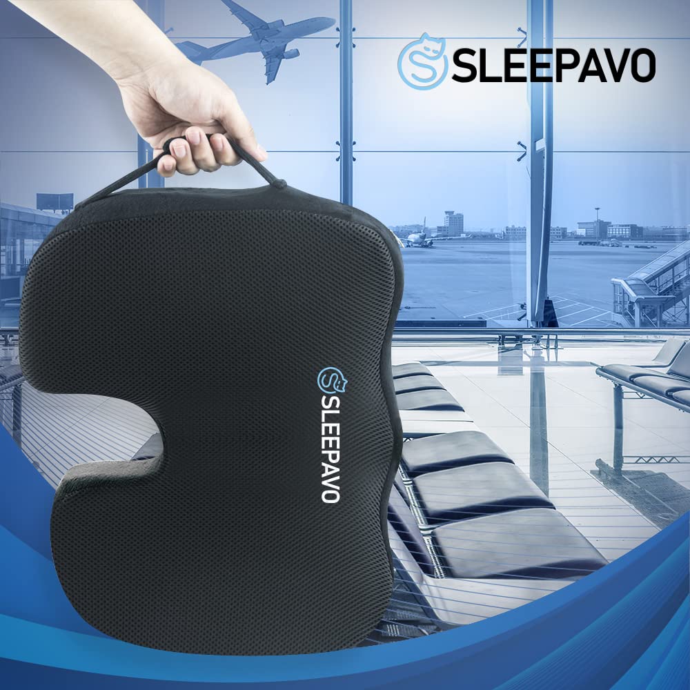 Sleepavo Black Memory Foam Seat Cushion with Cooling Gel - Orthopedic Office Chair Cushion for Sciatica, Coccyx & Lower Back Pain Relief - Ergonomic Lumbar Support for Desk, Car & Wheelchair - Perfect for Work, Driving & Long Sitting Sessions