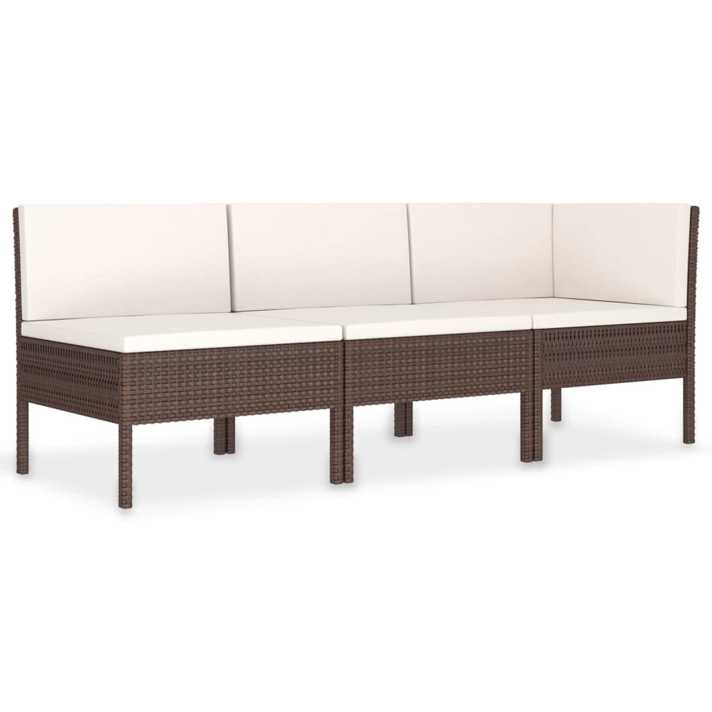 vidaXL 3-Piece Poly Rattan Patio Lounge Set with Weather-Resistant Cushions - Brown Wicker Outdoor Furniture with Cream White Cushions - Easy-Clean Modular Design for Garden, Poolside & Backyard Relaxation