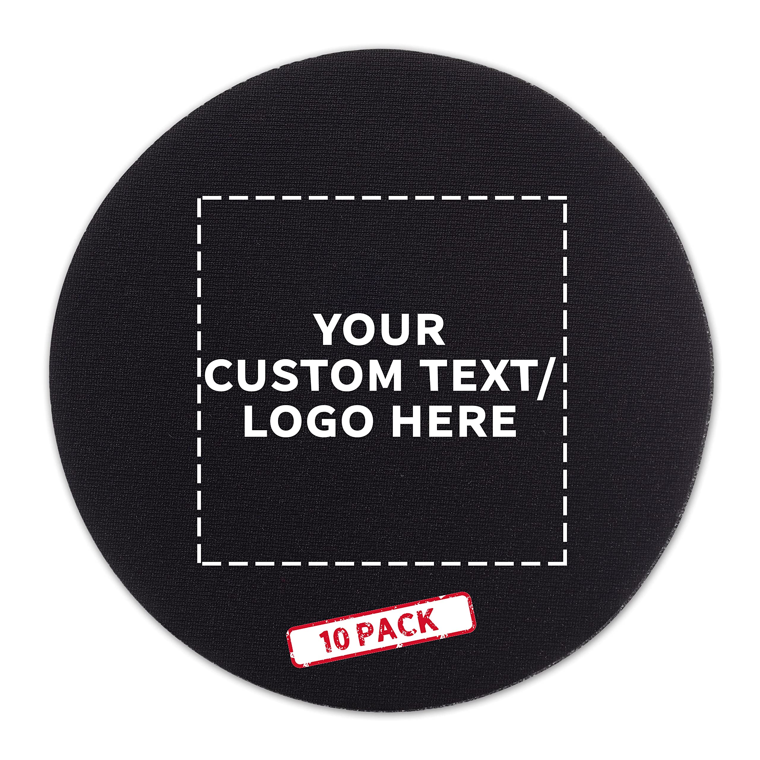 10 Pack 4 Inch Round PU Foam Drink Coasters - Custom Printed with Text & Logo - Waterproof Bar Coasters for Parties, Weddings, Home & Office Use - Black (Set of 10)