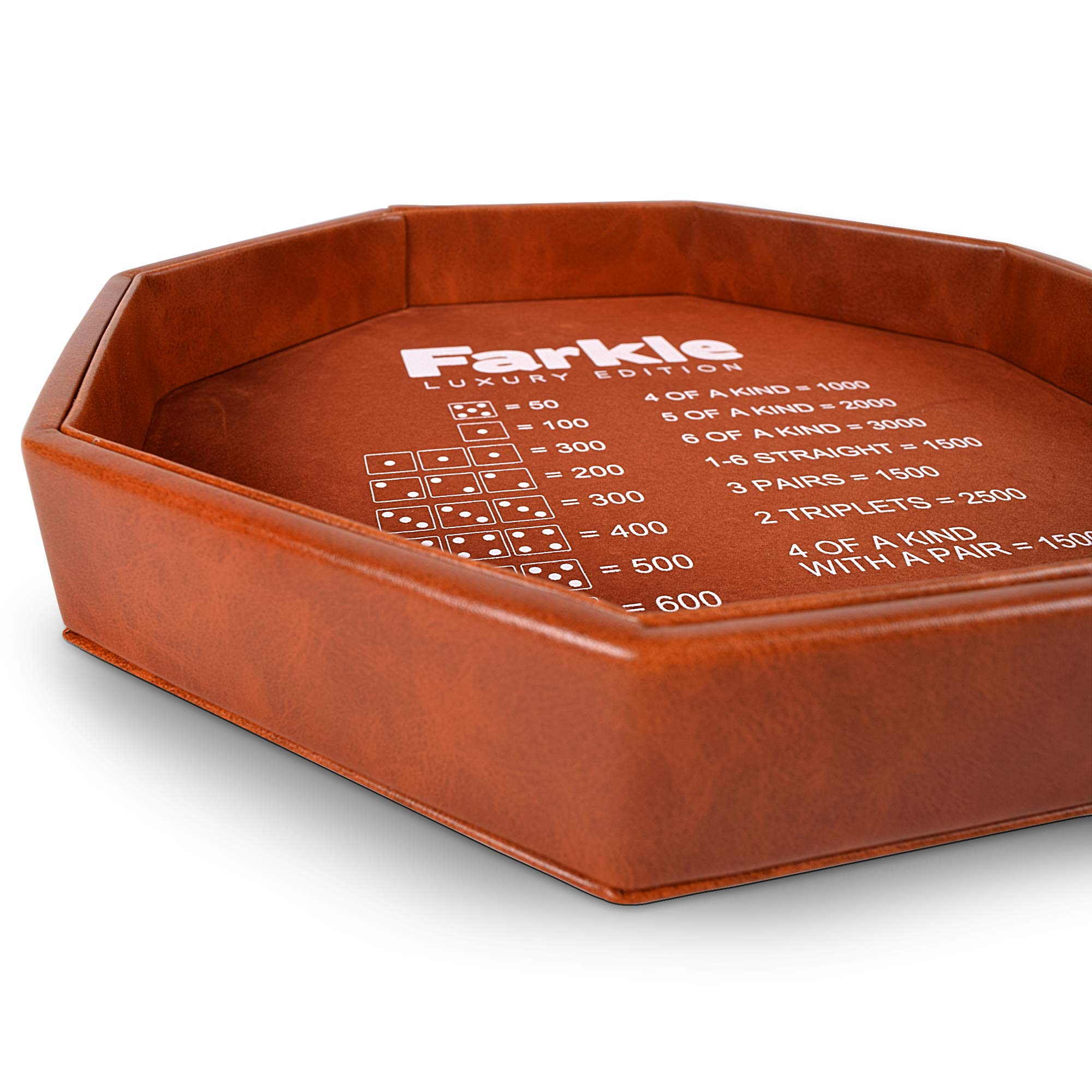 Premium Farkle Luxury Edition Dice Tray - Brown PU Leather Gaming Accessory for Board Games, Casino Night & Family Game Nights