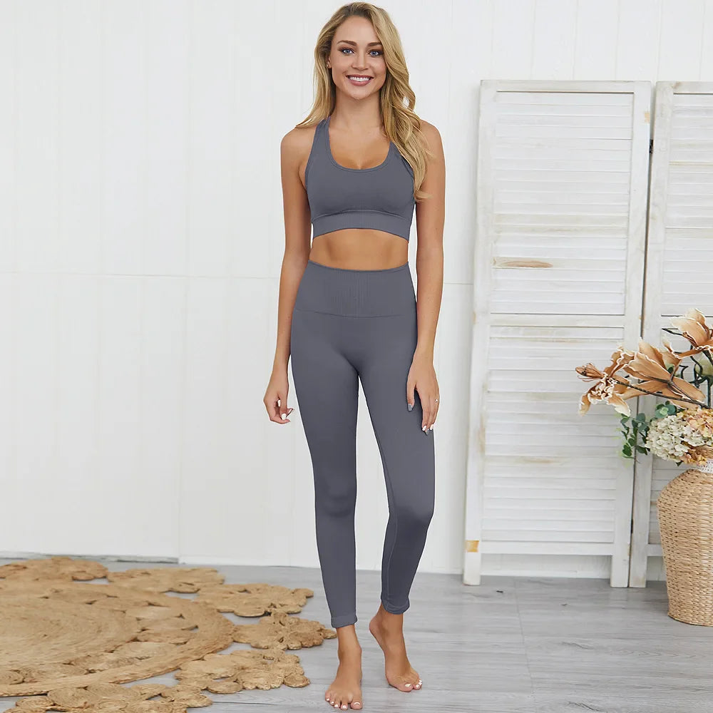 2pcs Women's Seamless Hyperflex Workout Outfits - Long Sleeve Crop Top & High Waist Leggings for Yoga, Gym & Running | Athletic Sportswear for Women | Perfect for Fitness, Training & Active Lifestyle