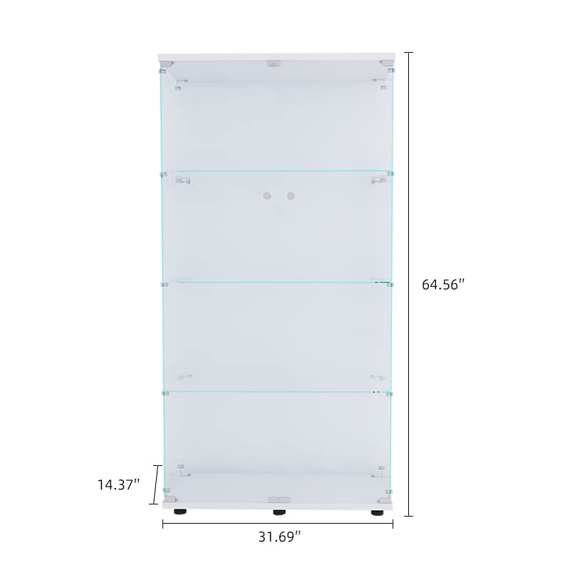 Yoluckea 5.4 Feet Tall Modern Glass Display Cabinet - Floor Standing Curio Cabinet with 4 Shelves & 2 Doors, Clear Glass Storage for Living Room, Bedroom, Study - Perfect for Showcasing Collectibles, Books & Decorative Items - Easy Upgrade Assembly