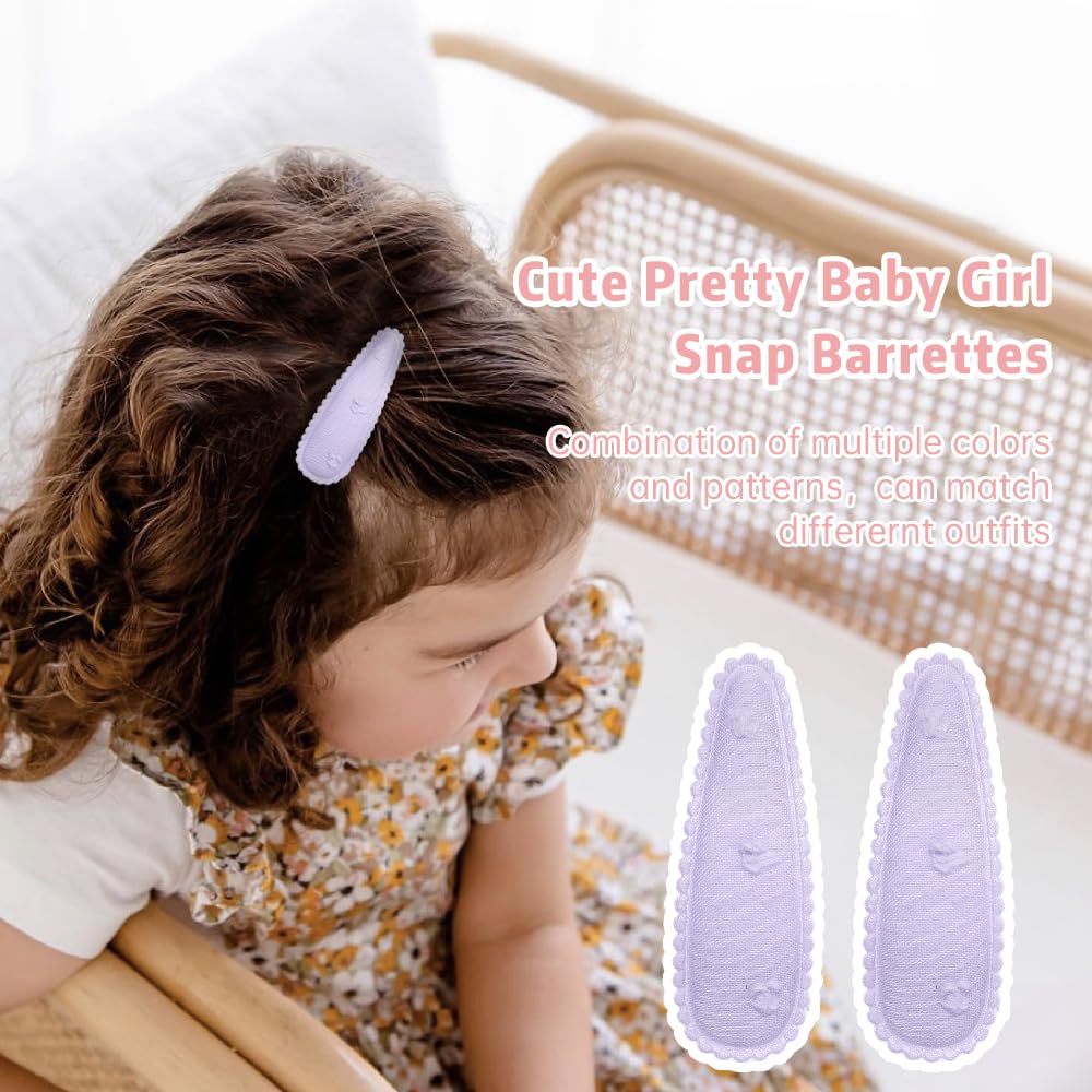 40 Pcs Floral Print Non-Slip Snap Hair Clips for Toddler Girls - Soft Wrapped Barrettes Hair Accessories for Baby & Kids (Pink) - Perfect for School, Parties & Daily Styling