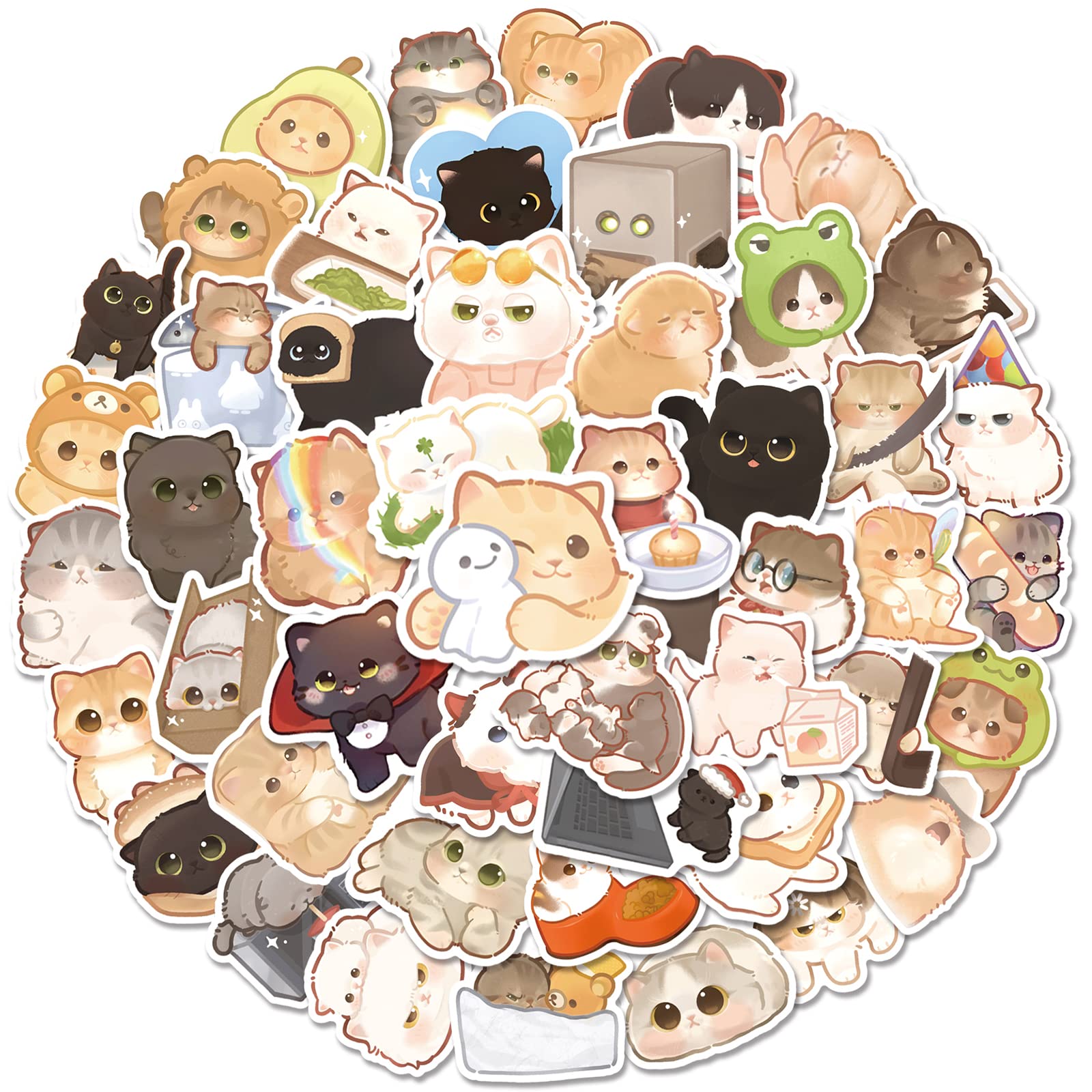 50 Pcs Cute Cartoon Cat Stickers - Waterproof Vinyl Kitty Decals for Water Bottles, Skateboards, Laptops & DIY Crafts - Fun Graffiti Art Stickers for Kids & Teens