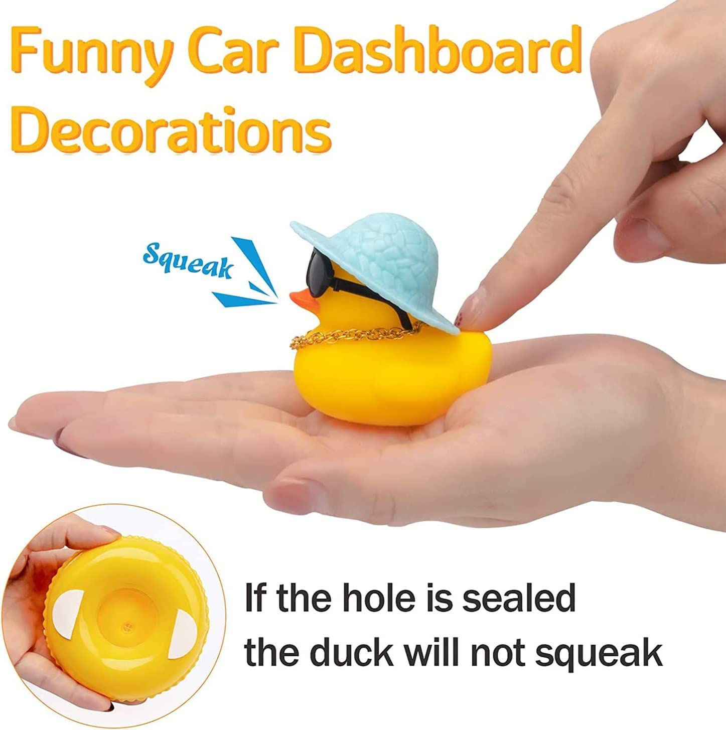 Wonuu Cute Rubber Duck Car Ornament - Blue Hat & Sunglasses - Dashboard Decor with Headband, Swim Ring & Necklace - Perfect for Car Accessories, Gifts & Fun Decoration