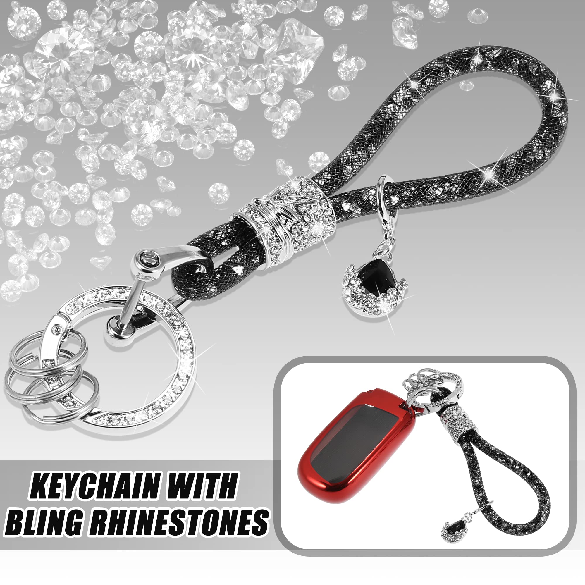 X AUTOHAUX Universal Car Keychain with Bling Rhinestones - Stylish Faux Crystal Key Fob Accessory for Women (Black) | Perfect Gift for Car Enthusiasts & Fashion Lovers