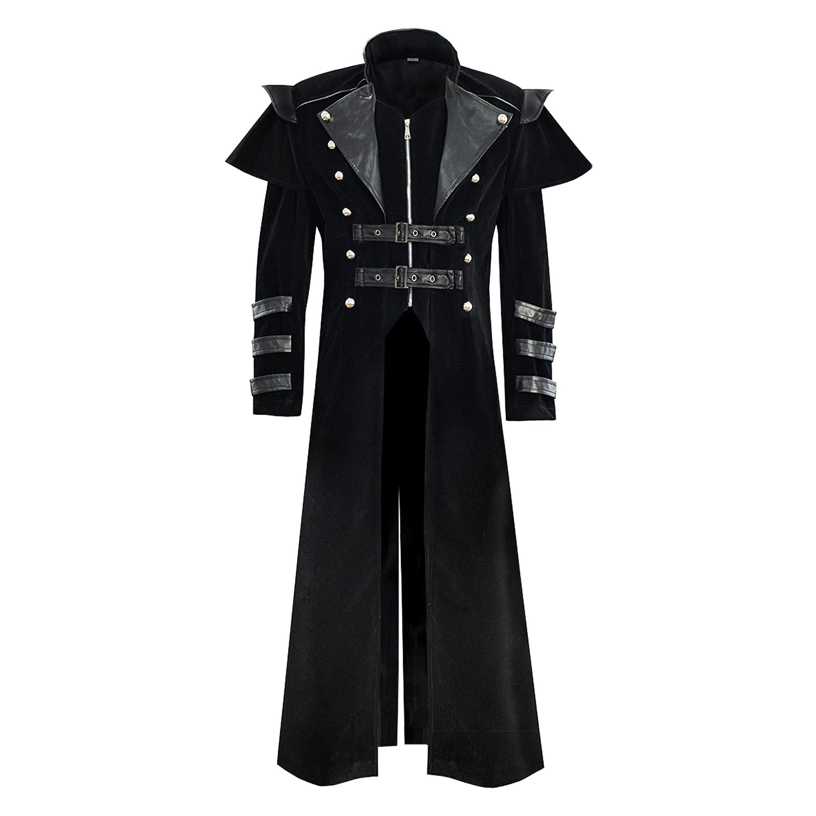 FORUU Men's Gothic Vintage Faux Leather Long Jacket - Winter Tuxedo Coat in Sizes S-5XL | Perfect for Halloween Costumes, Cosplay, and Gothic Fashion Outfits