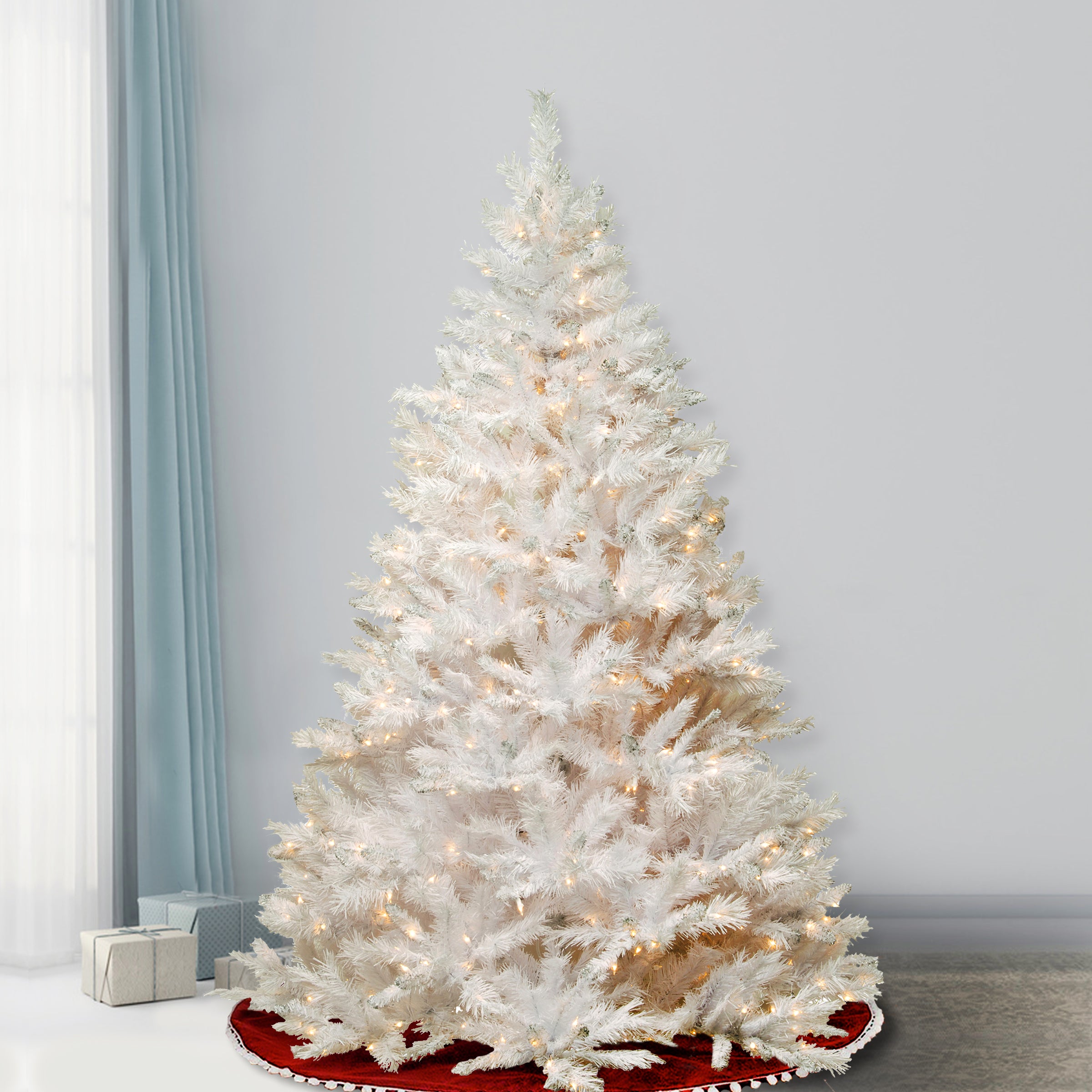 7 ft Pre-Lit Artificial Christmas Tree - Winchester Pine White with Clear LED Lights for Holiday Home Decor & Party
