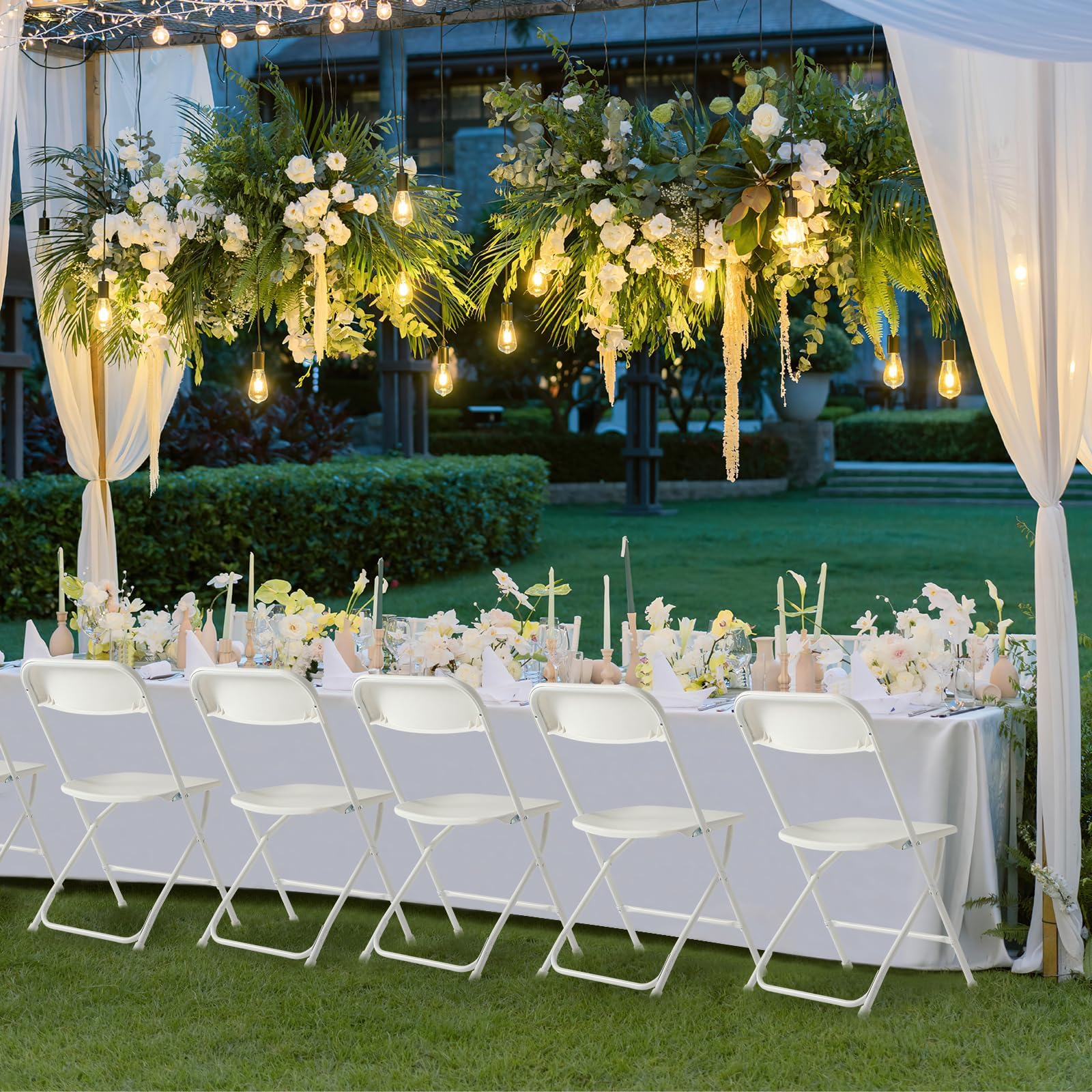 10 Pack White Plastic Folding Chairs - Heavy Duty 350lb Capacity Stackable Chairs with Steel Frame for Indoor/Outdoor Use - Perfect for Weddings, Parties, Dining, School Events & Commercial Spaces