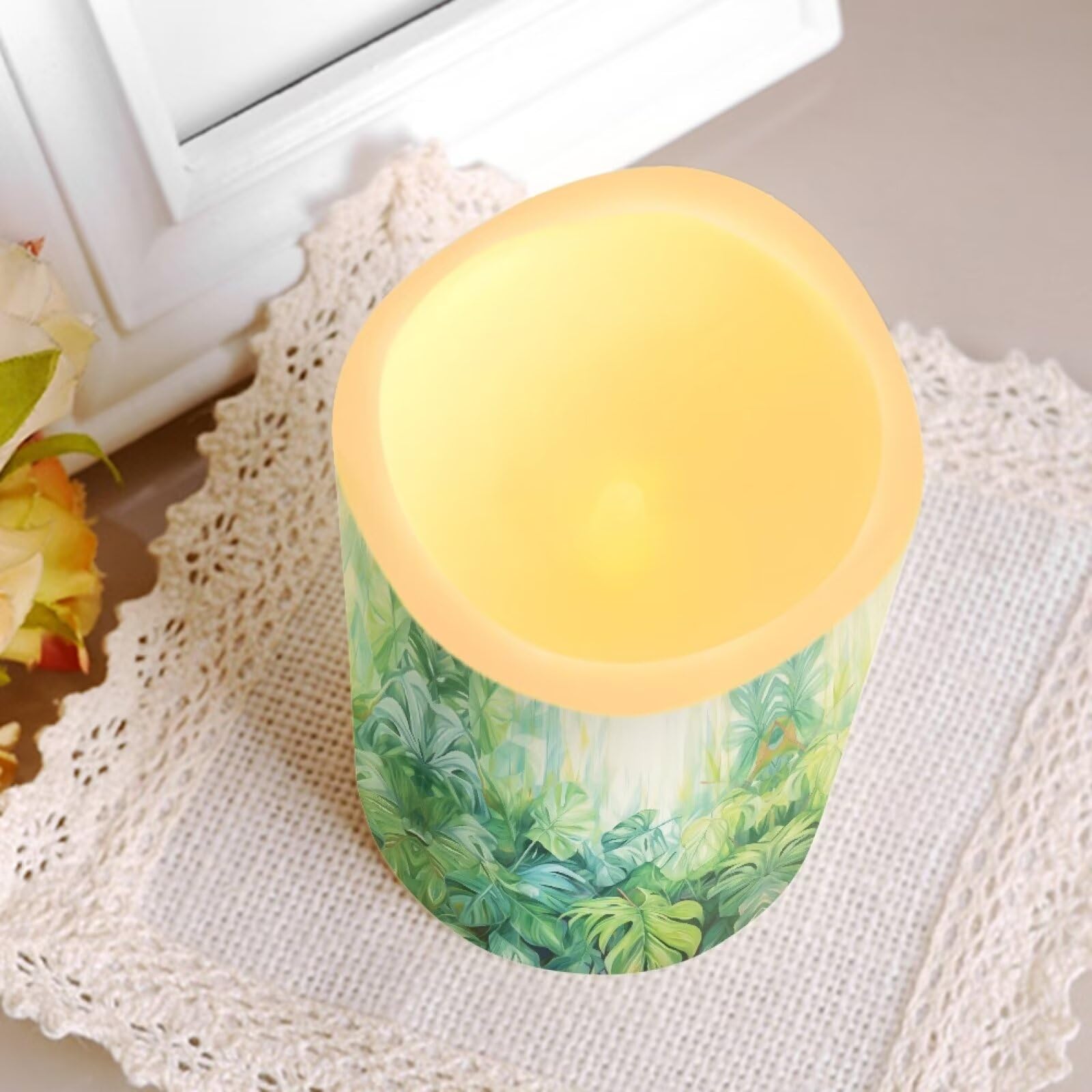 Ystardream Tropical Leaf Flameless LED Candles - Set of 4 Battery Operated Candles with Remote & Timer, Realistic Decorative Flameless Candles for Home, Wedding, Birthday Party Decor - Perfect for Centerpieces, Romantic Dinners & Holiday Ambiance