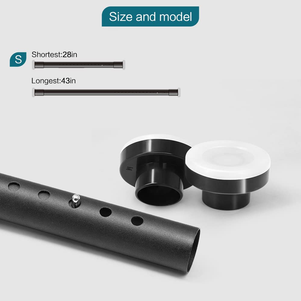 No Drill Tension Curtain Rod 28-43 Inch - Black Room Divider & Shower Rod, Heavy Duty Secure Fit for Windows, Doorways & Closets - Perfect for Apartments, Dorms & Rental Homes