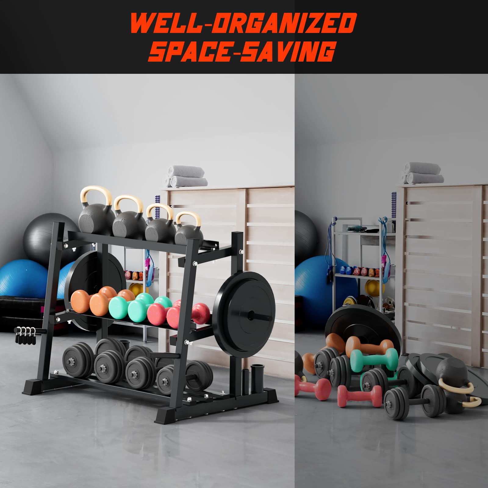 Yes4All 1100 lbs Capacity Dumbbell Rack Stand - Heavy Duty Steel Weight Storage Rack for Dumbbells, Kettlebells & Weight Plates - Space Saving Home Gym Equipment for Strength Training & Workout Organization