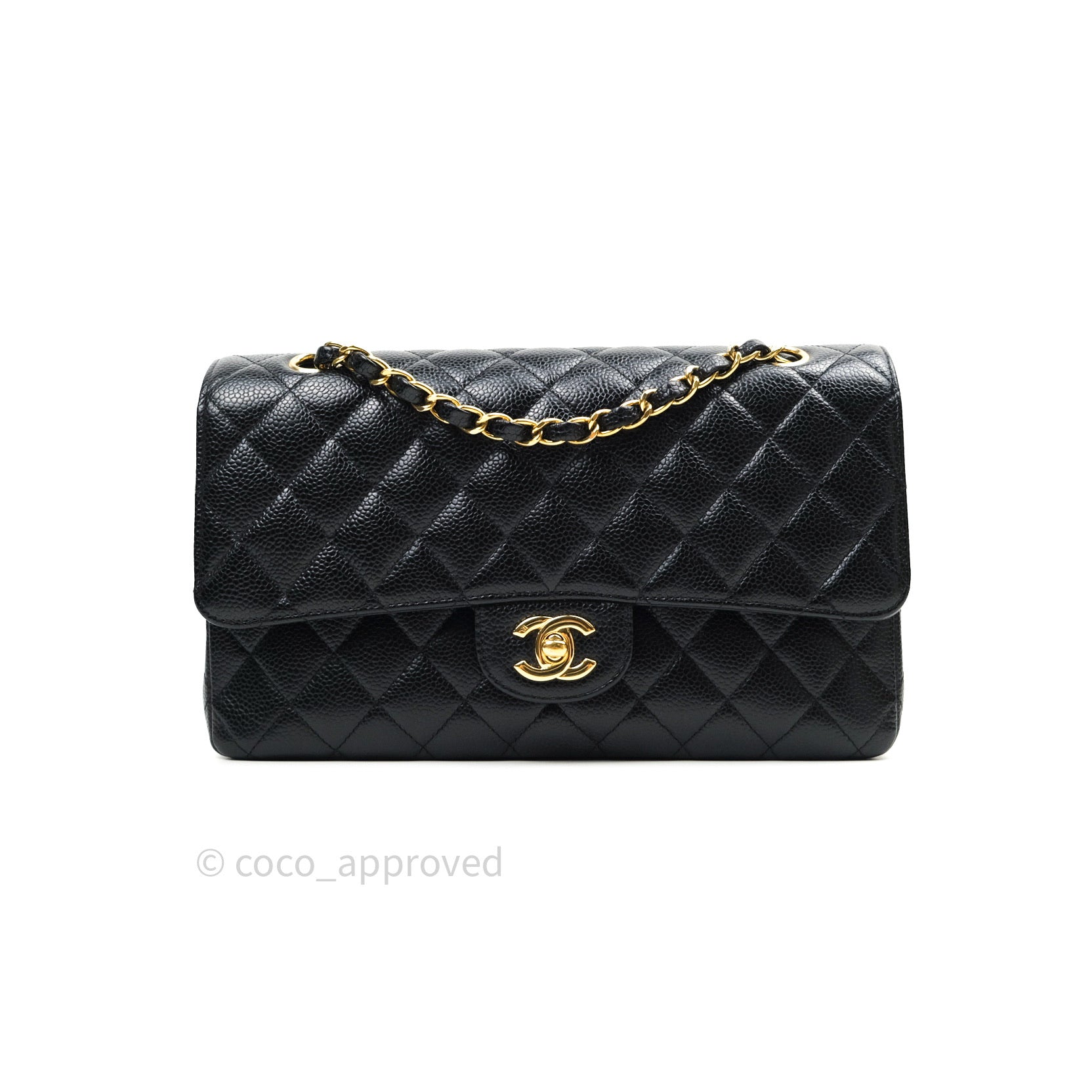 Chanel Classic M/L Medium Double Flap Bag in Black Caviar Leather with 24K Gold Hardware - Luxury Handbag for Women, Perfect for Work, Evening Events & Special Occasions