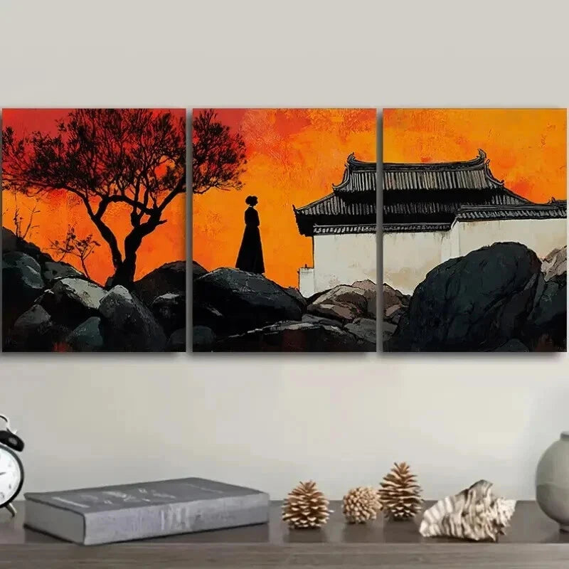 3-Piece Vibrant Sunset Silhouette Wall Art Set - Framed Canvas Prints 50x70cm - High Quality Australian Made Wall Decor - Perfect for Living Room, Bedroom & Office Decor