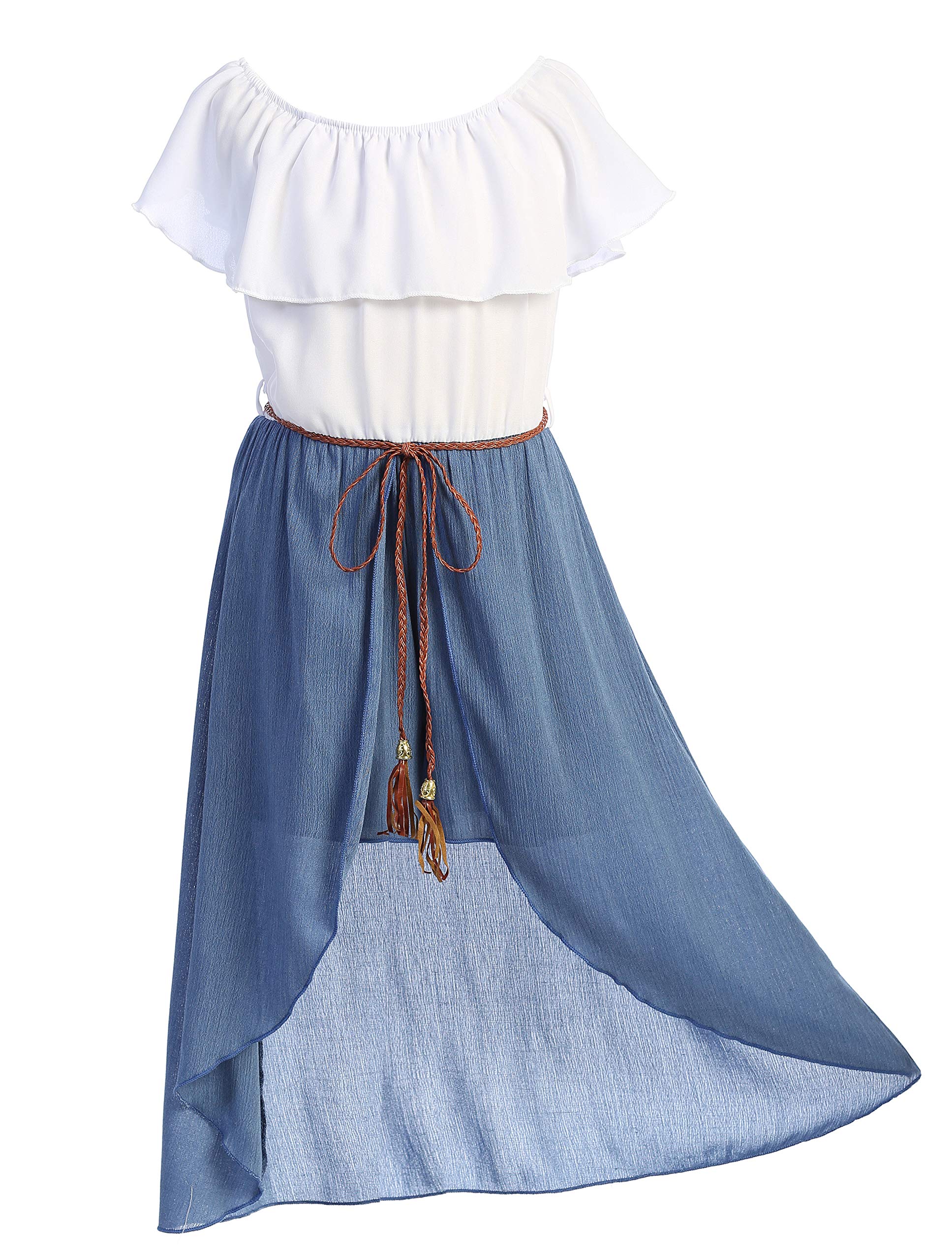 Girls Off Shoulder High Low Maxi Split Skirt Romper Casual Dress - Summer Birthday Jumpsuit for Kids Age 4-14 | Perfect for Beach Vacations, Birthday Parties & Outdoor Adventures