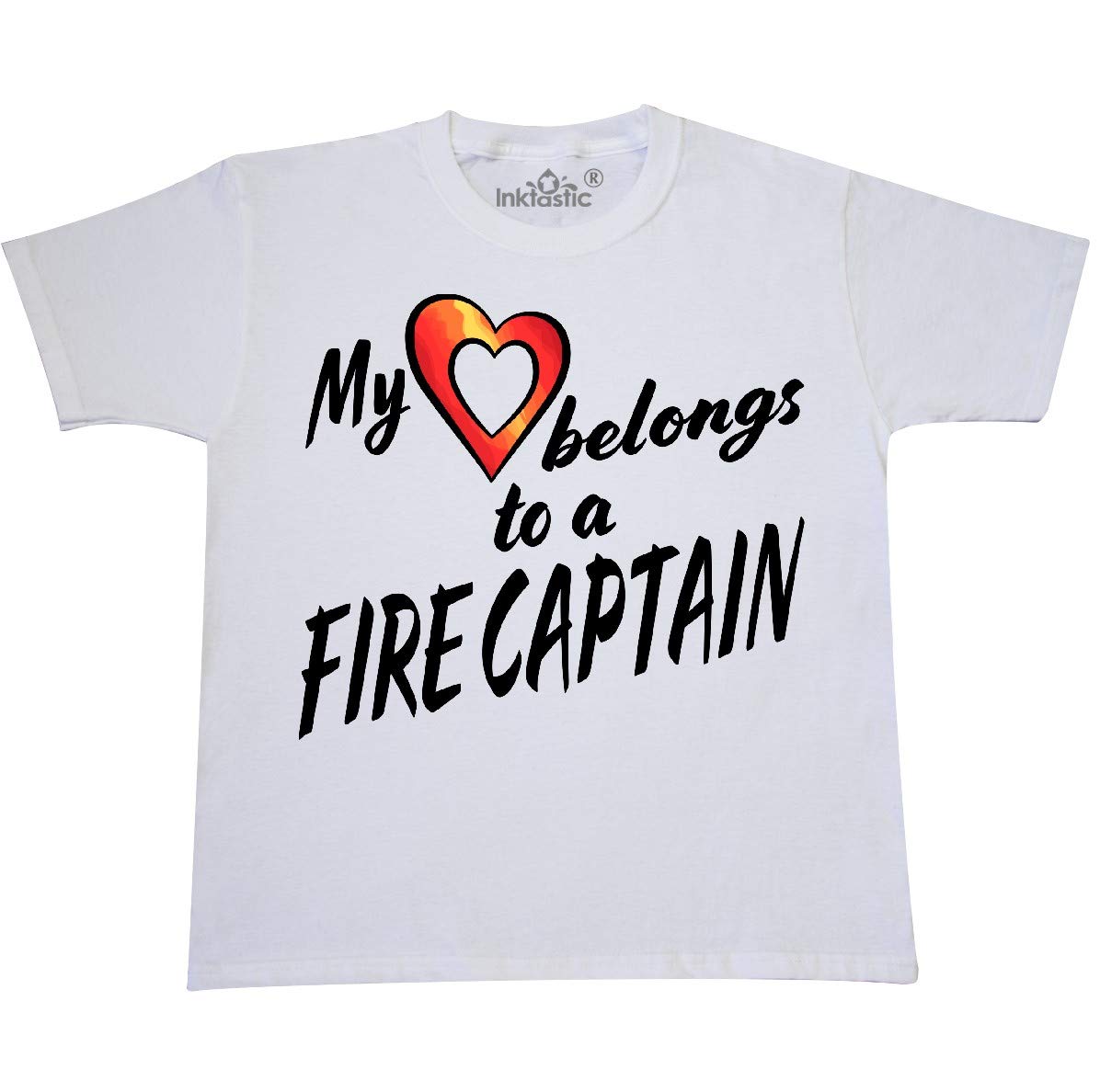 inktastic My Heart Belongs to a Fire Captain T-Shirt with Red Heart - Youth Apparel for Firefighter Lovers, Gifts & Casual Wear