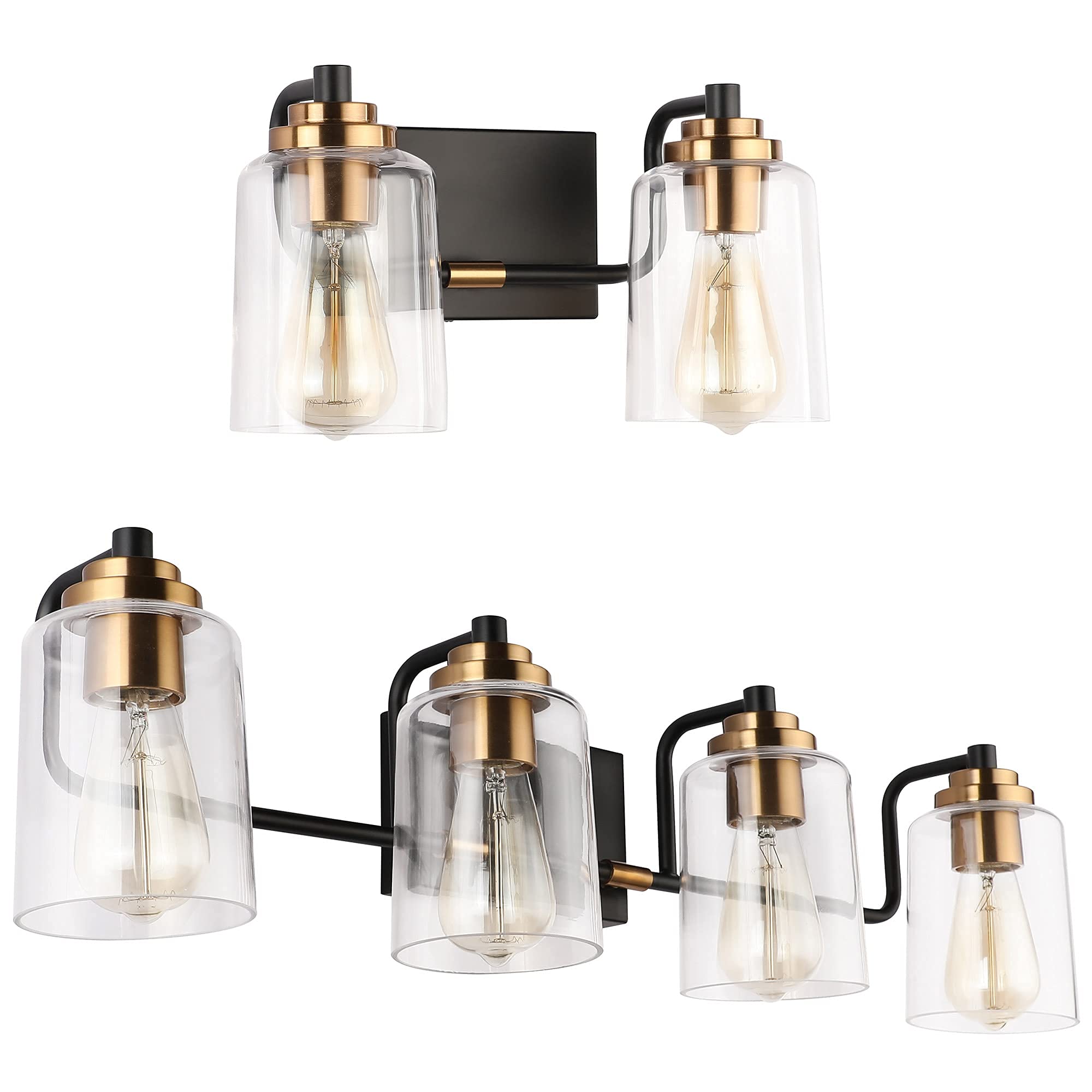 SOLFART 7600-2 & 7600-4 Vintage Vanity Light Fixture Set - Black & Brass Bathroom Sconce Lighting (Bulbs Not Included) | Perfect for Vintage-Style Bathroom, Powder Room & Dressing Area Decor
