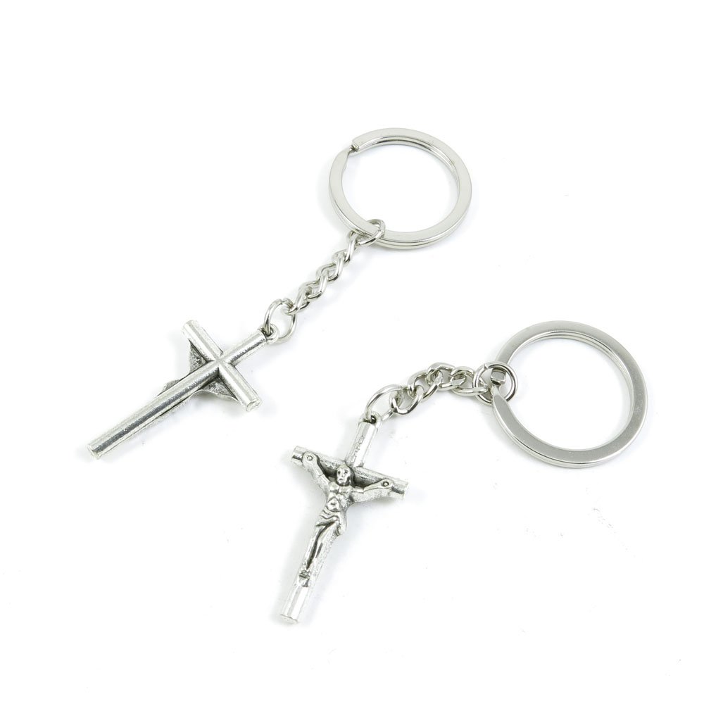Antique Silver Tone Jesus Cross Keychain - Bulk Wholesale Key Ring Tags for Car Keys, House Keys & Keyrings (INRI Engraved) - Perfect for Gifts, Religious Events & Everyday Use