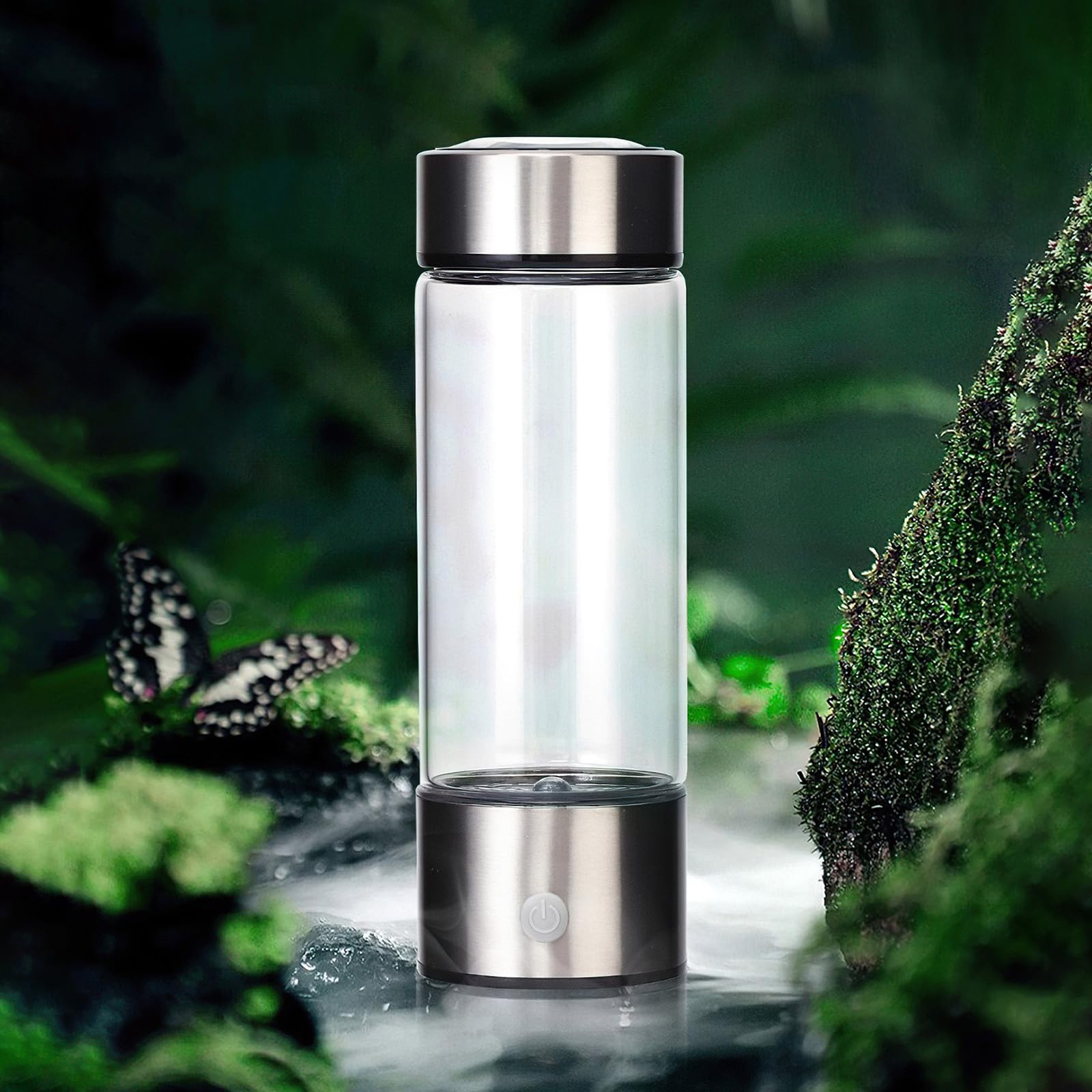 Hydrogen Water Bottle - Portable Hydrogen Rich Water Generator with 3-Min Quick Electrolysis, Rechargeable Glass Water Ionizer for Home, Office & Travel (Silver) | Boost Hydration & Wellness On-The-Go