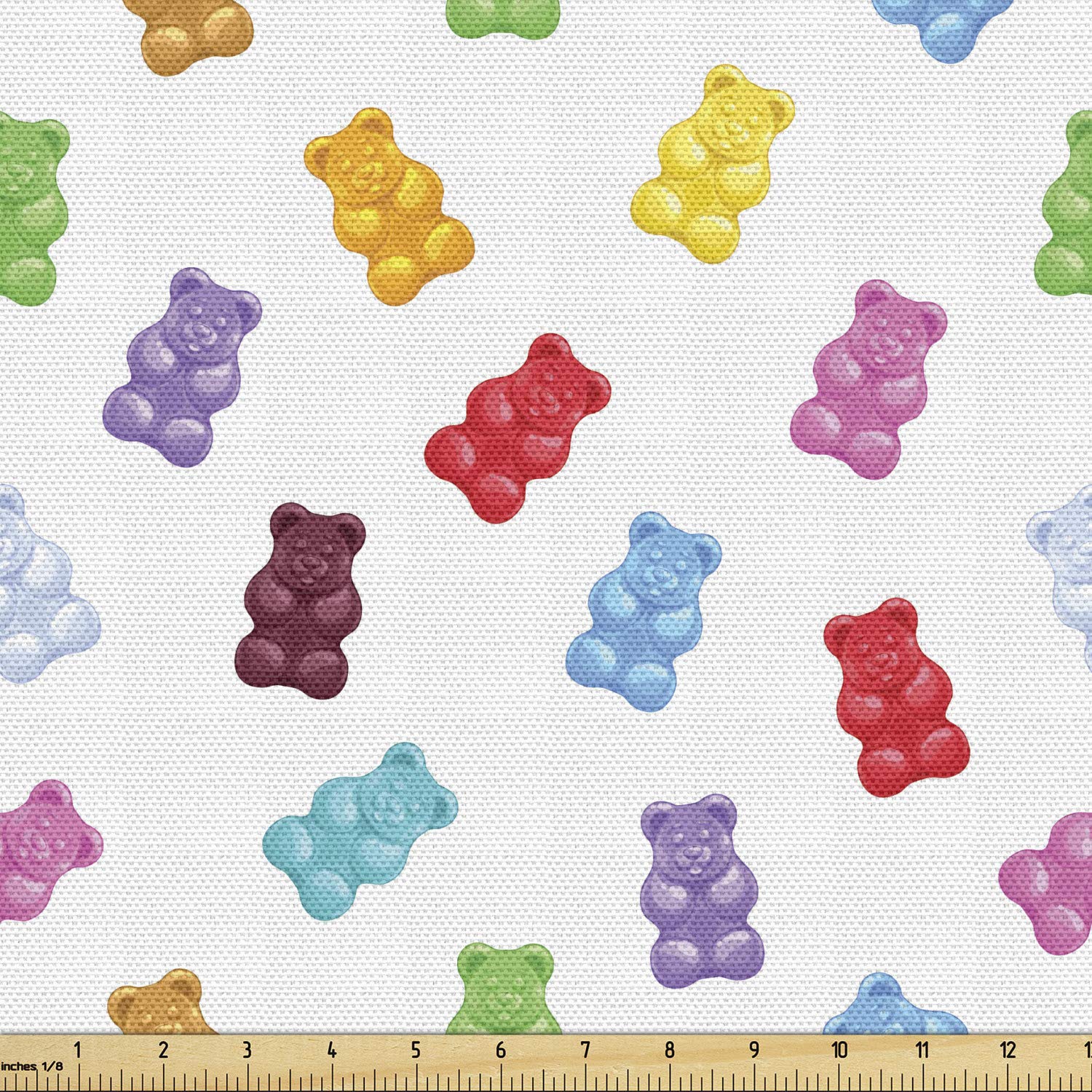 Ambesonne Gummy Bear Print Fabric by The Yard - Vibrant Candy Colored Decorative Upholstery Material for DIY Home Decor, 10 Yards Multicolor | Perfect for Pillow Covers, Curtains & Craft Projects