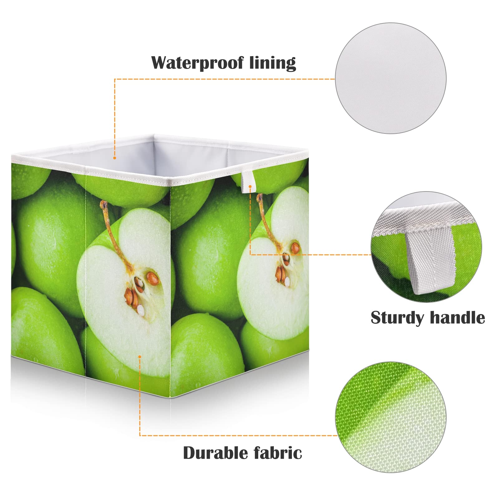 Organic Green Juicy Apples Print Foldable Storage Basket - Collapsible Fabric Bin for Toys, Clothes & Nursery Organization | Perfect for Kids' Room, Playroom & Closet Storage