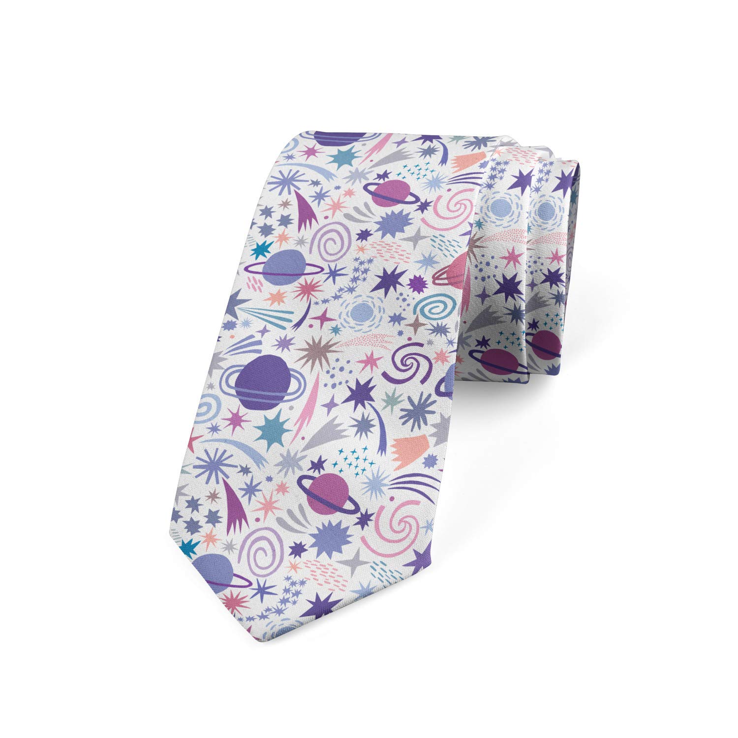 Ambesonne Men's Necktie - Stylish Planets & Celestial Design, 3.7