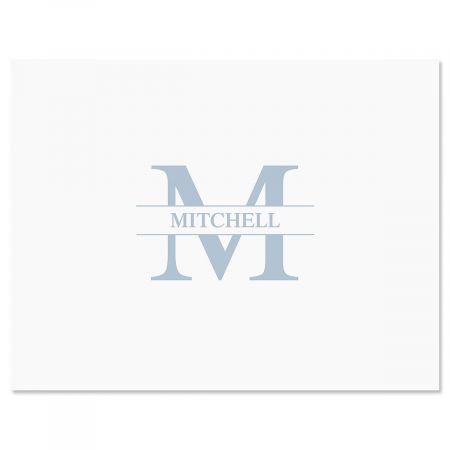 Personalized Blue Monogram Note Card Set - 24 Blank Inside Cards with White Envelopes, 4.25