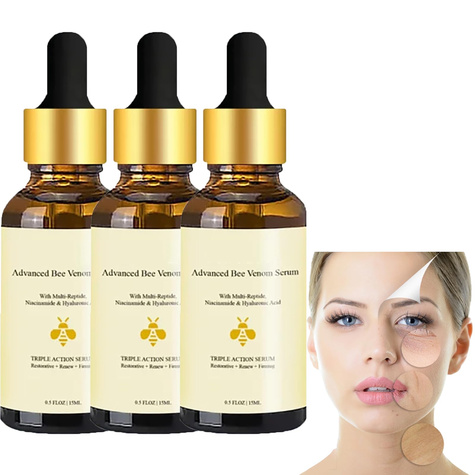 Vintesse Advanced Bee Venom Serum for Face - Anti-Aging & Wrinkle Reduction Treatment (3 Pack) - Perfect for Night Skincare Routine & Daily Moisturizing