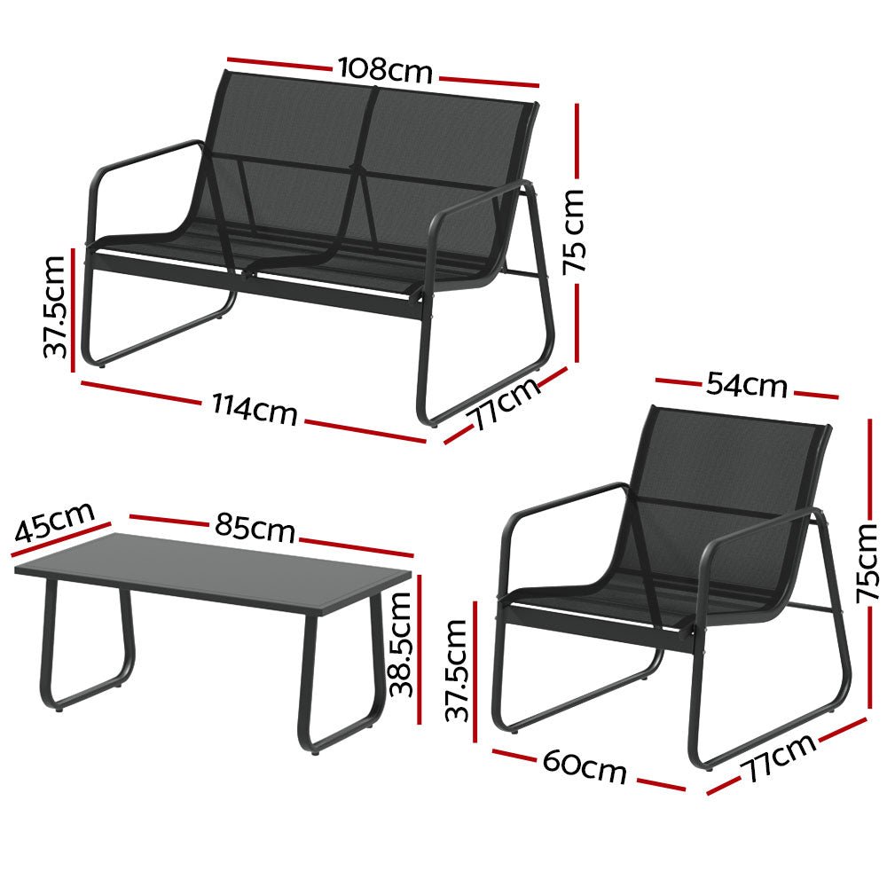 4-Piece Outdoor Patio Furniture Set - Black Metal Garden Dining Table and Chairs for Backyard, Deck, or Poolside Relaxation