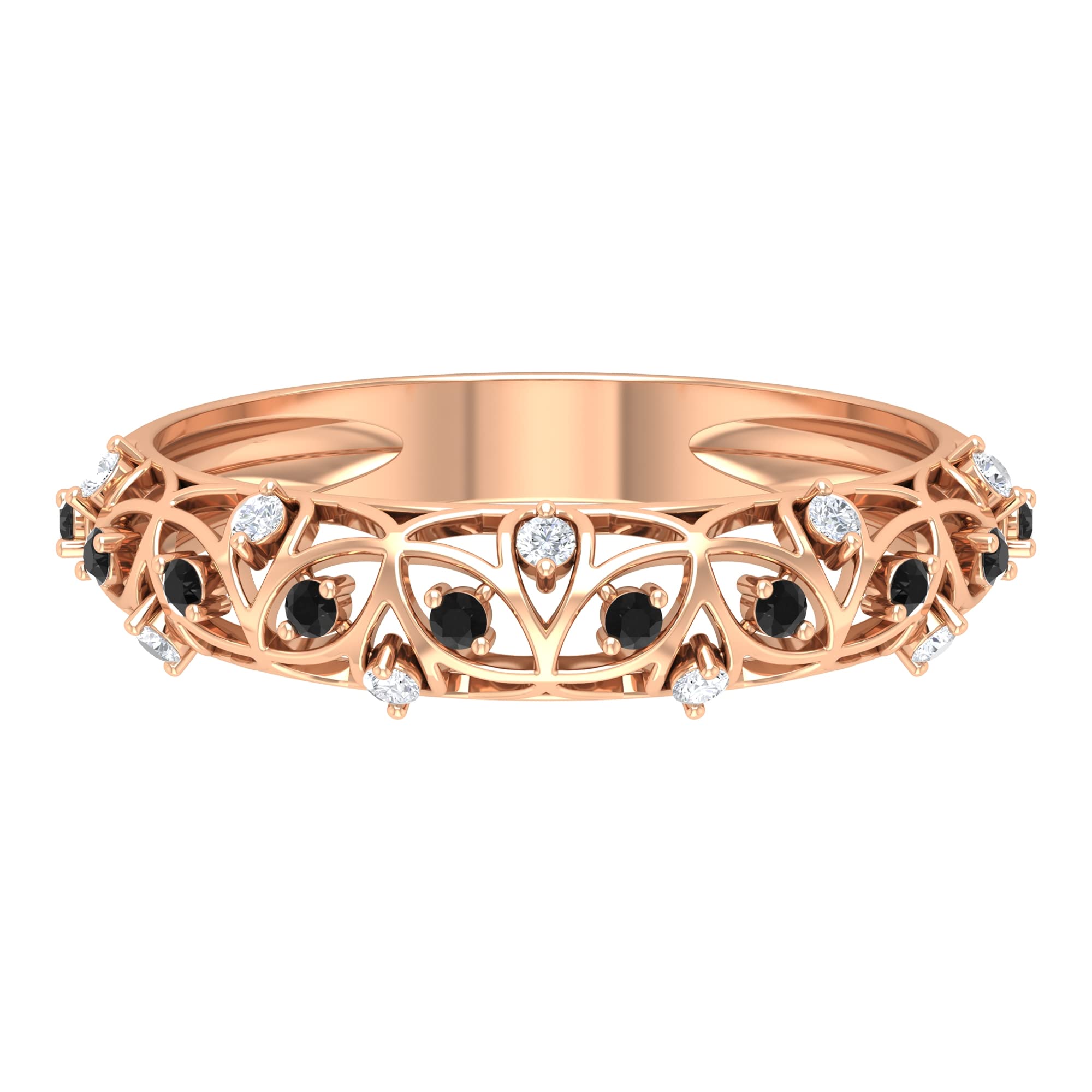 1/4 CT Black Spinel & Diamond Filigree Band Ring in 14K Solid Gold (AAA Quality) - Elegant Wedding, Engagement, or Anniversary Jewelry Gift