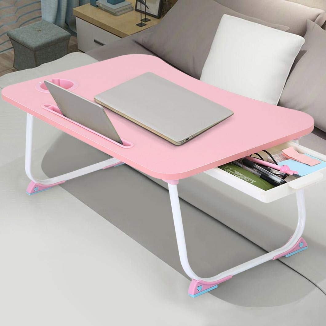 Foldable Laptop Bed Table - Portable Multifunction Lazy Desk with Phone Holder, Adjustable Sofa Tray for Writing, Eating & Reading - Pink (USA Stock) | Perfect for Home Office, Bedroom & Dorm Room Use