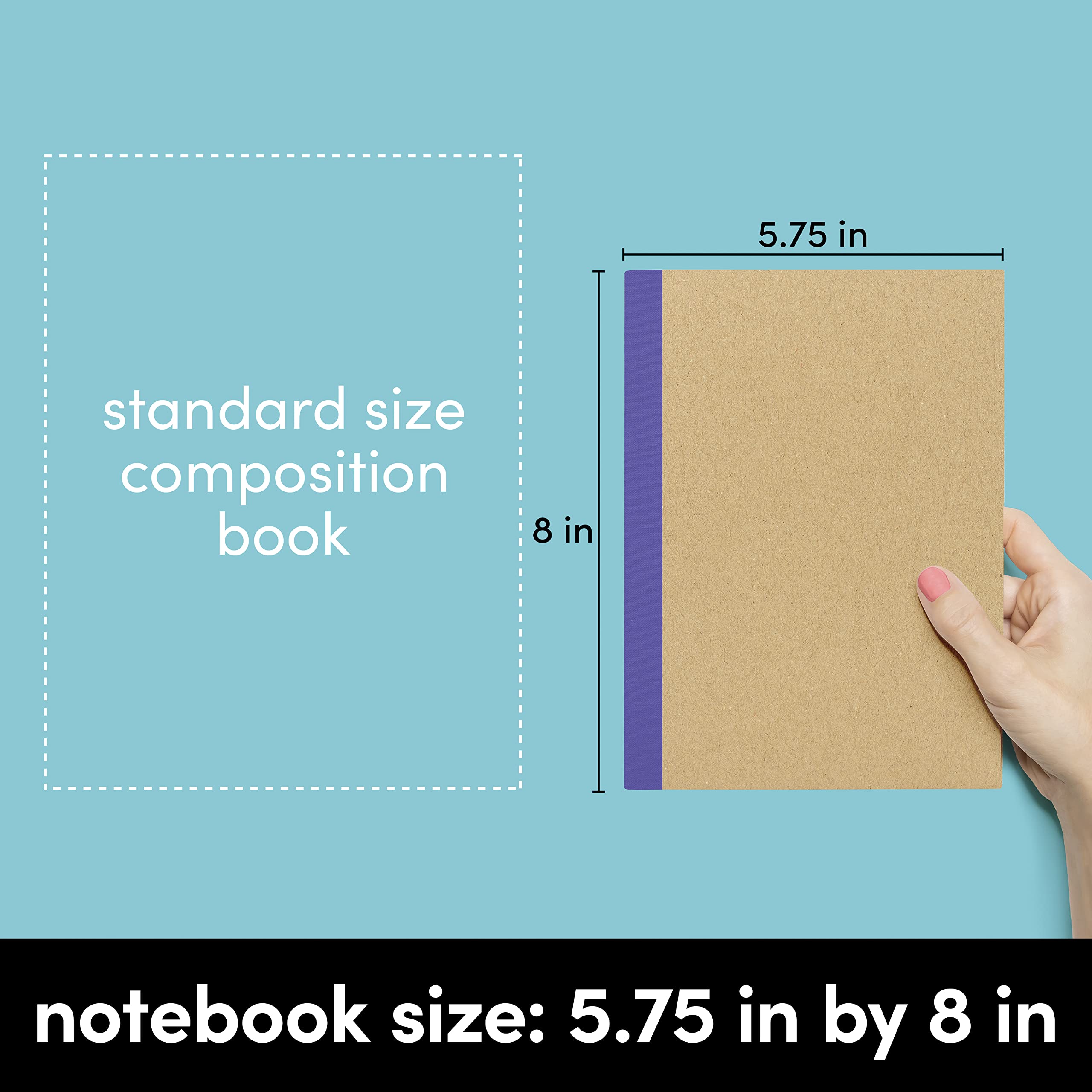 PAPERAGE 72-Pack Composition Notebooks - College Ruled Lined Paper, 120 Pages, Kraft Cover with Rainbow Spines, 8