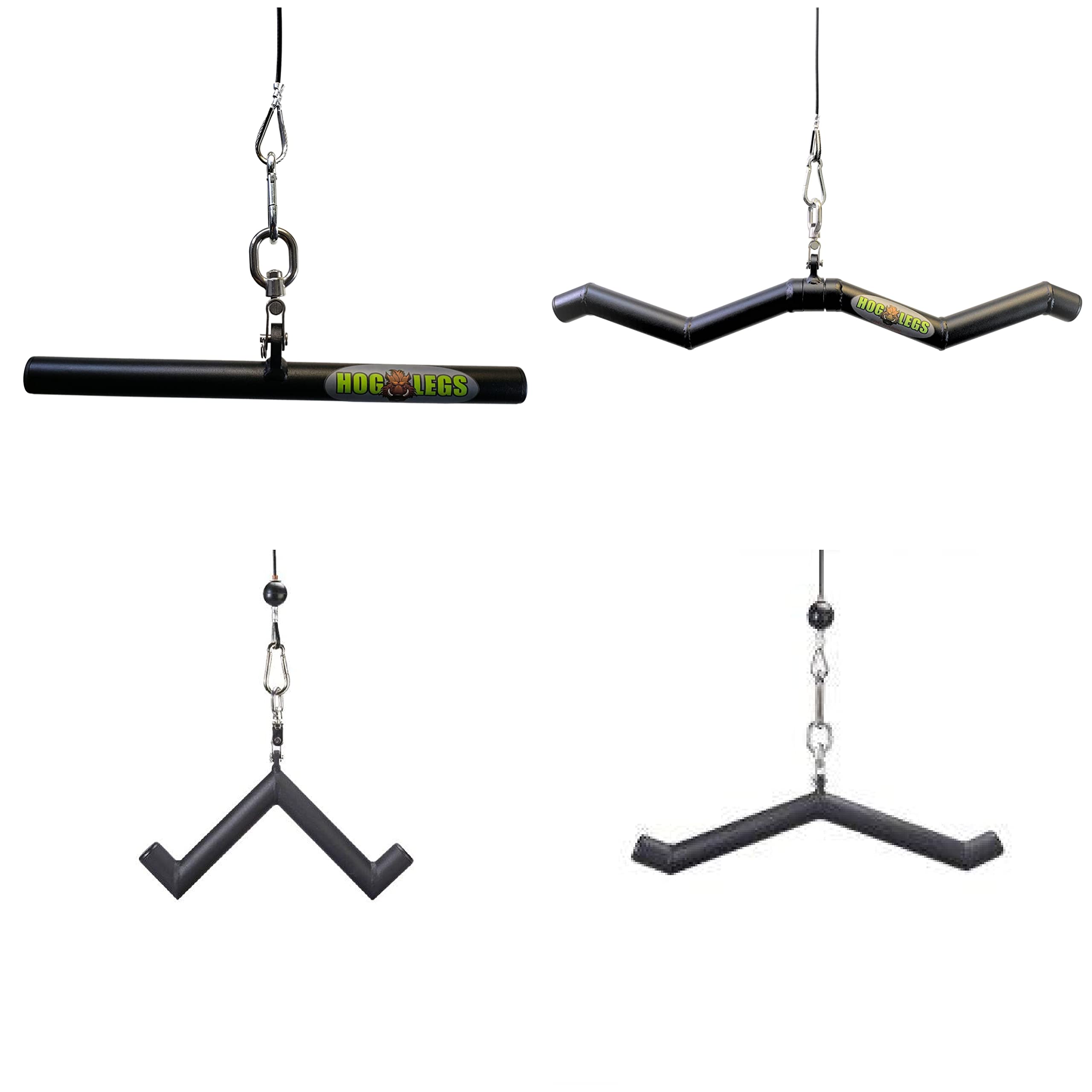 HOG LEGS 'The Rack' Gym Cable Attachments Set - FAT GRIP 'Subprimal' EZ Curl Bar, 'Ham Bone' Triceps Bar, 'Pork Chop' V Cable Bar & 'Ham Hock' Straight Bar for Cable Bicep & Tricep Workouts | Perfect for Home & Commercial Gyms, Strength Training & Muscle Building
