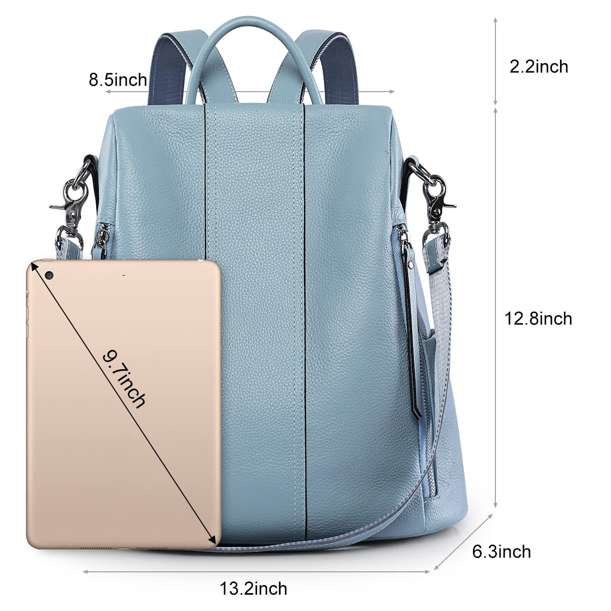 S-ZONE Women's Anti-Theft Leather Backpack Purse - Soft Rucksack Shoulder Bag for Travel, Work & School - Medium Size