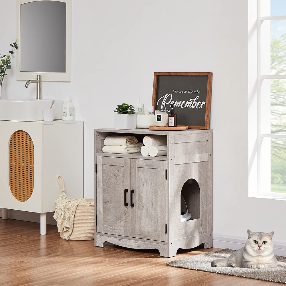 beeNbkks Wooden Cat Litter Box Furniture - Hidden Litter Box Enclosure with Washroom | Indoor Cat House Nightstand End Table & Pet Crate Cabinet | Perfect for Small Spaces, Living Rooms & Bedrooms