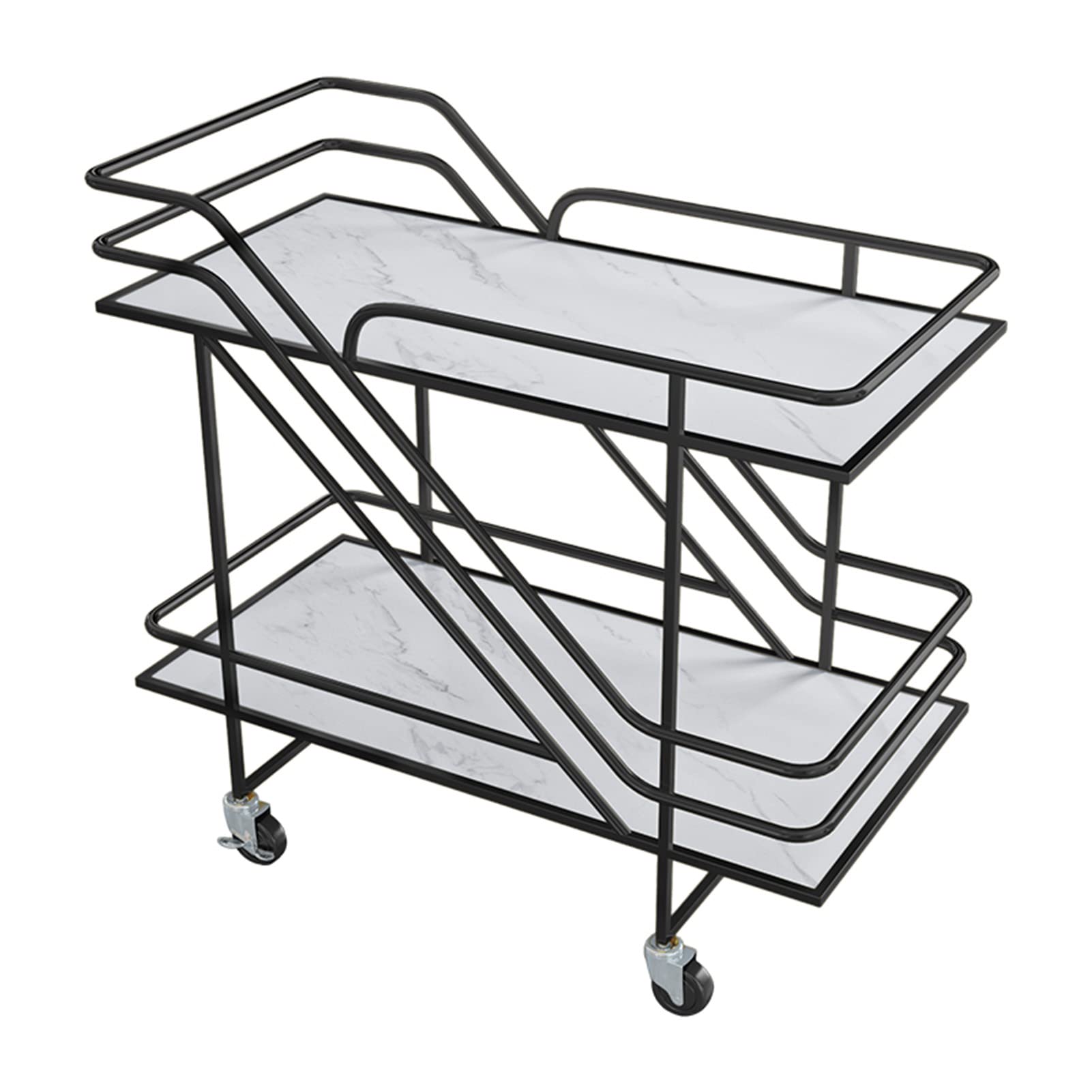 Modern Wood & Metal Wine Bar Serving Cart with Wheels & Handle - Portable Rolling Bar Trolley for Coffee, Kitchen & Living Room | Perfect for Home Entertaining, Clubs & Office Break Rooms