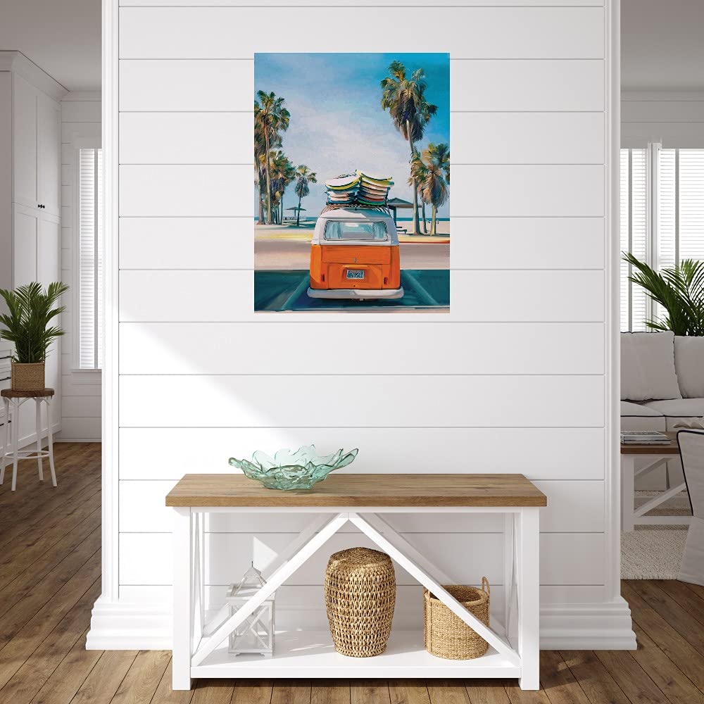Retro Beach Day II Fine Art Canvas Wall Decor - Handmade by Artist Studio Arts - 32x43 Inches - Ready to Hang - Perfect for Living Room, Bedroom, Office & More - Coastal Home Decor & Beach House Wall Art