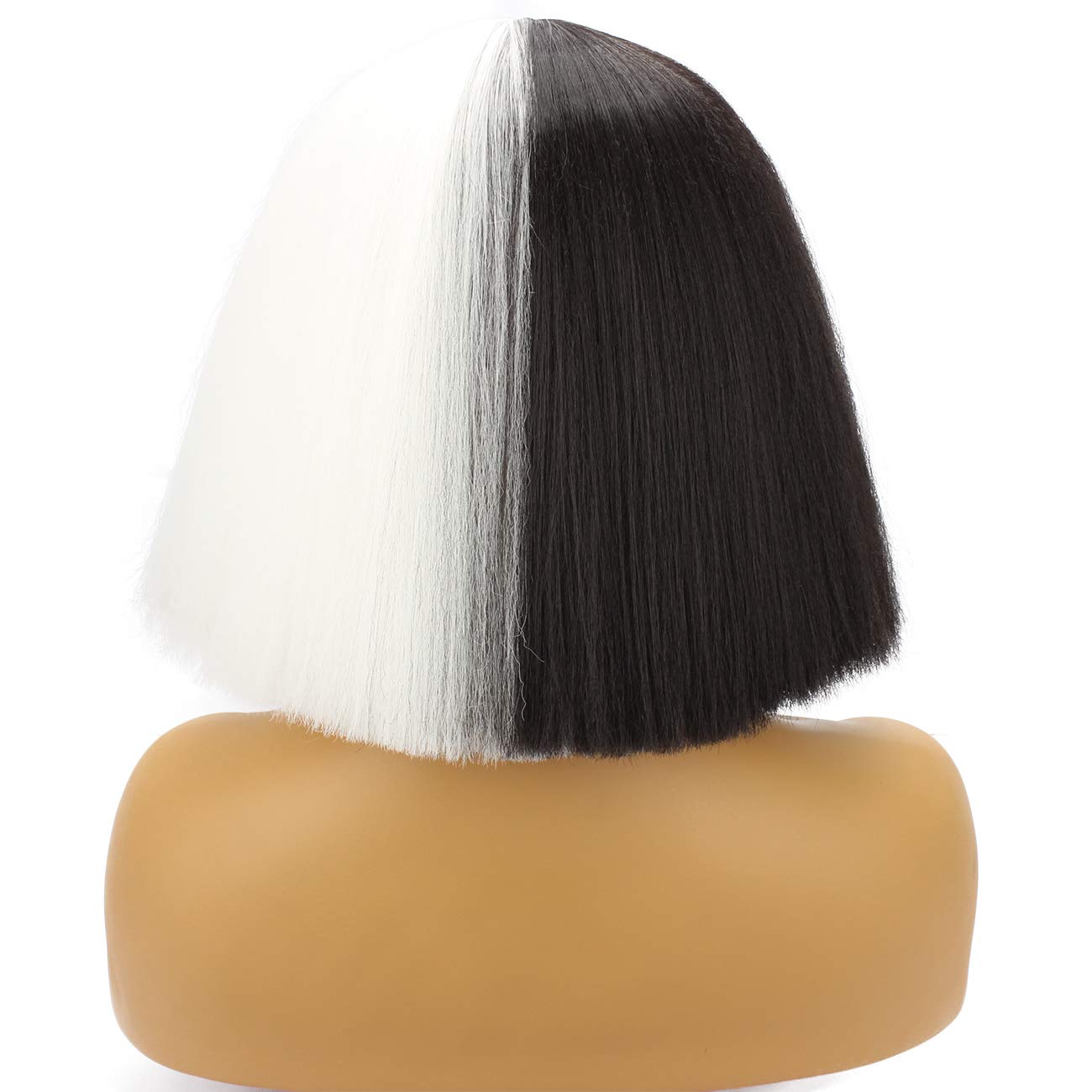 Halloween Wigs for Women - Short Bob Kinky Straight Synthetic Wig with Full Bangs in Black & White | Perfect for Cosplay, Costume Parties & Halloween Events