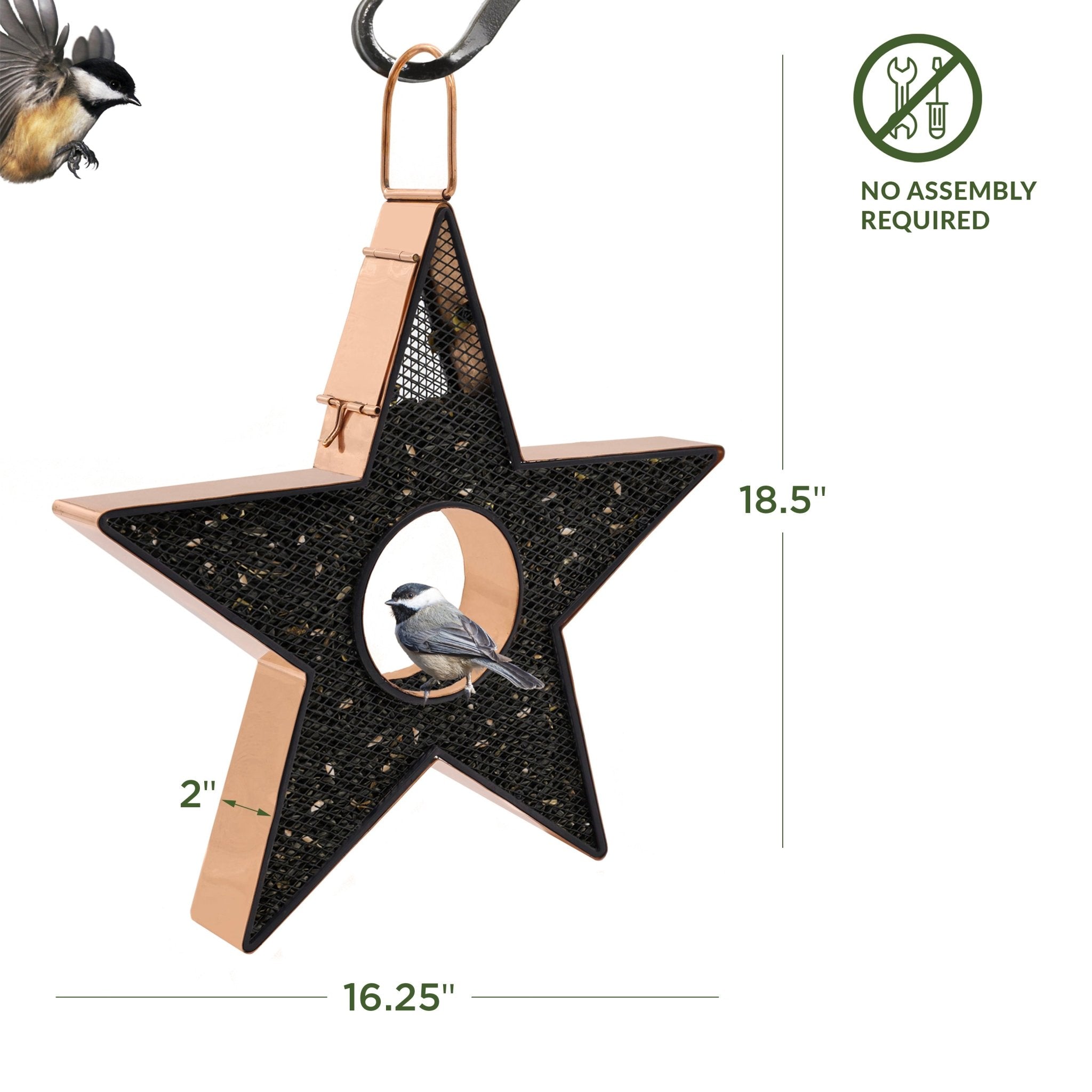Star Fly Thru™ Copper Bird Feeder with Mesh Panels - Attract Wild Birds to Your Garden, Patio or Backyard - Perfect for Outdoor Bird Watching & Nature Lovers