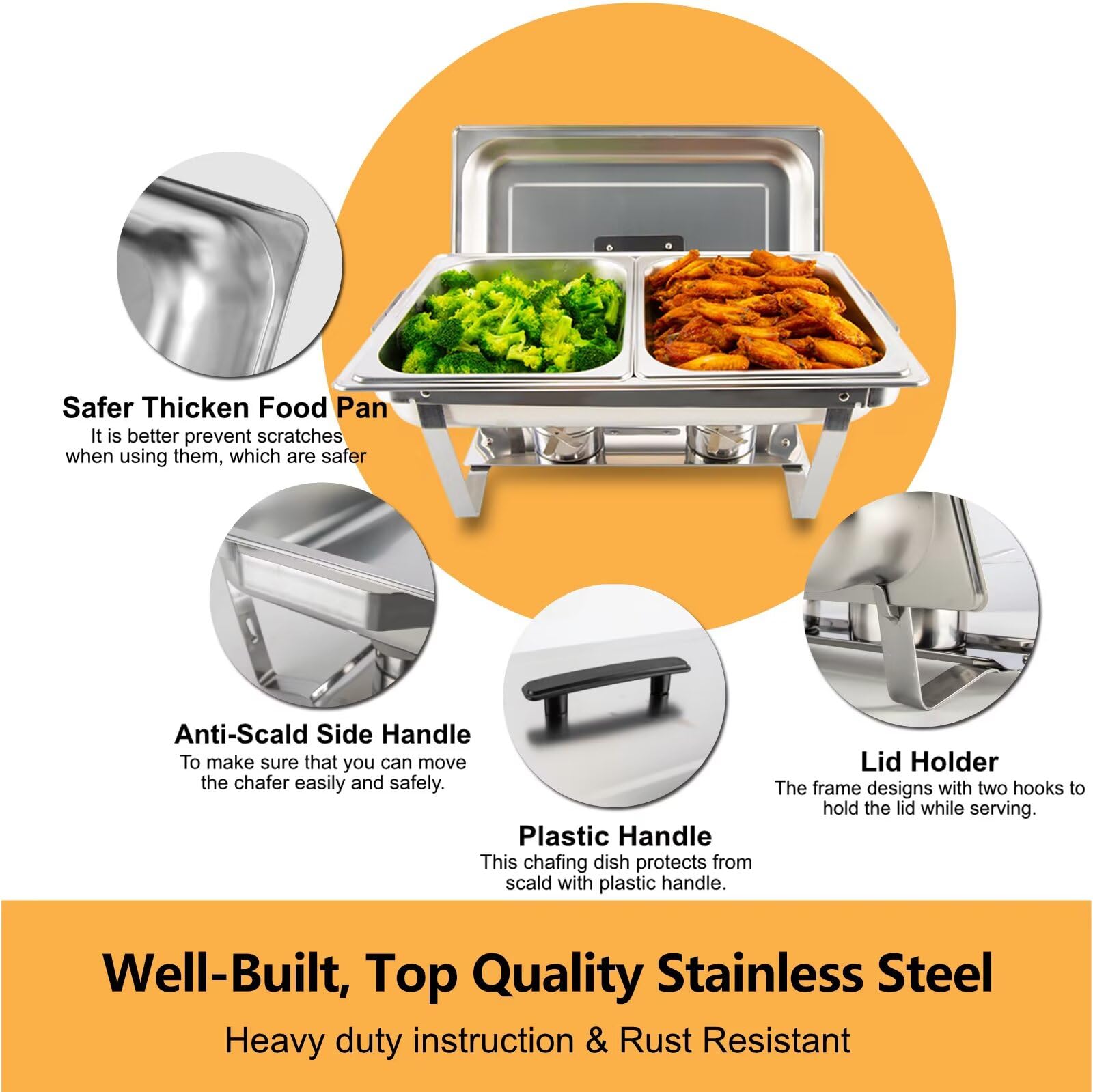 2 Pack 8QT Stainless Steel Rectangular Chafing Dish Buffet Set - Includes Full & Half Food Pans, Fuel Holder & Foldable Frame - Perfect for Catering, Weddings, Parties, Banquets & Buffet Events - Keep Food Warm for Hours